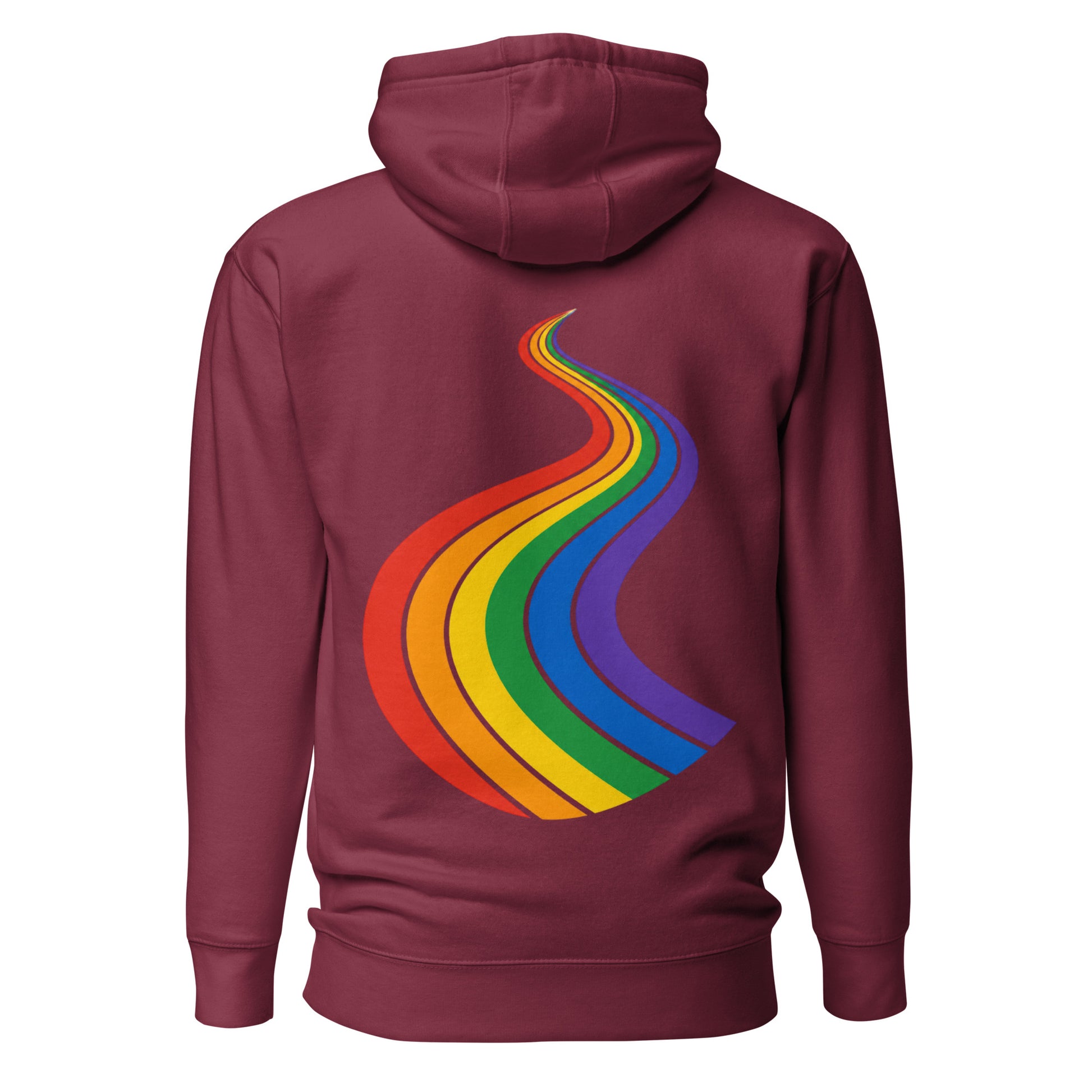 ProudPath Hoodie — maroon, back view, queer-owned PNW Pride apparel