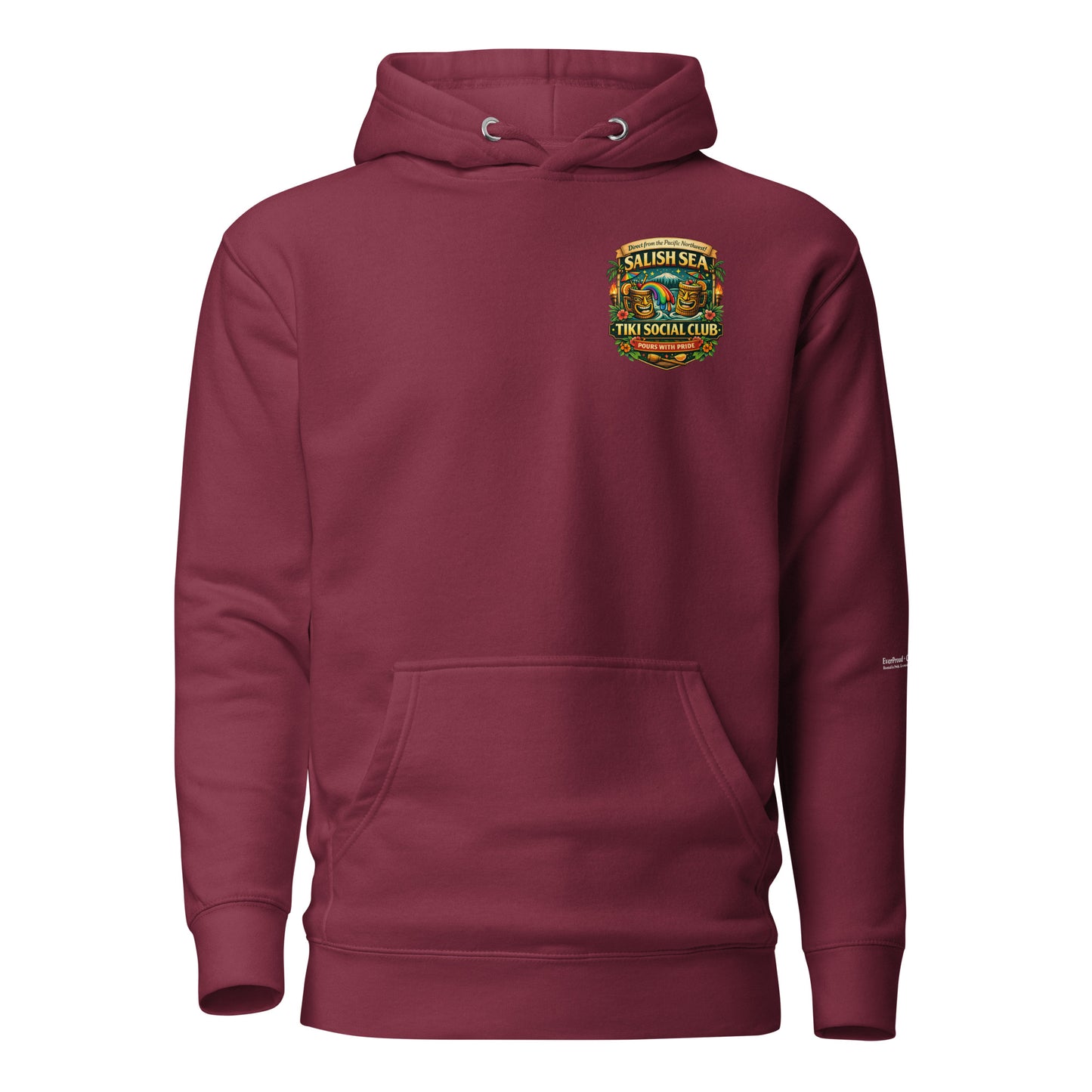 Queens of the Coral Reef Hoodie — maroon, front view, queer-owned PNW Pride apparel