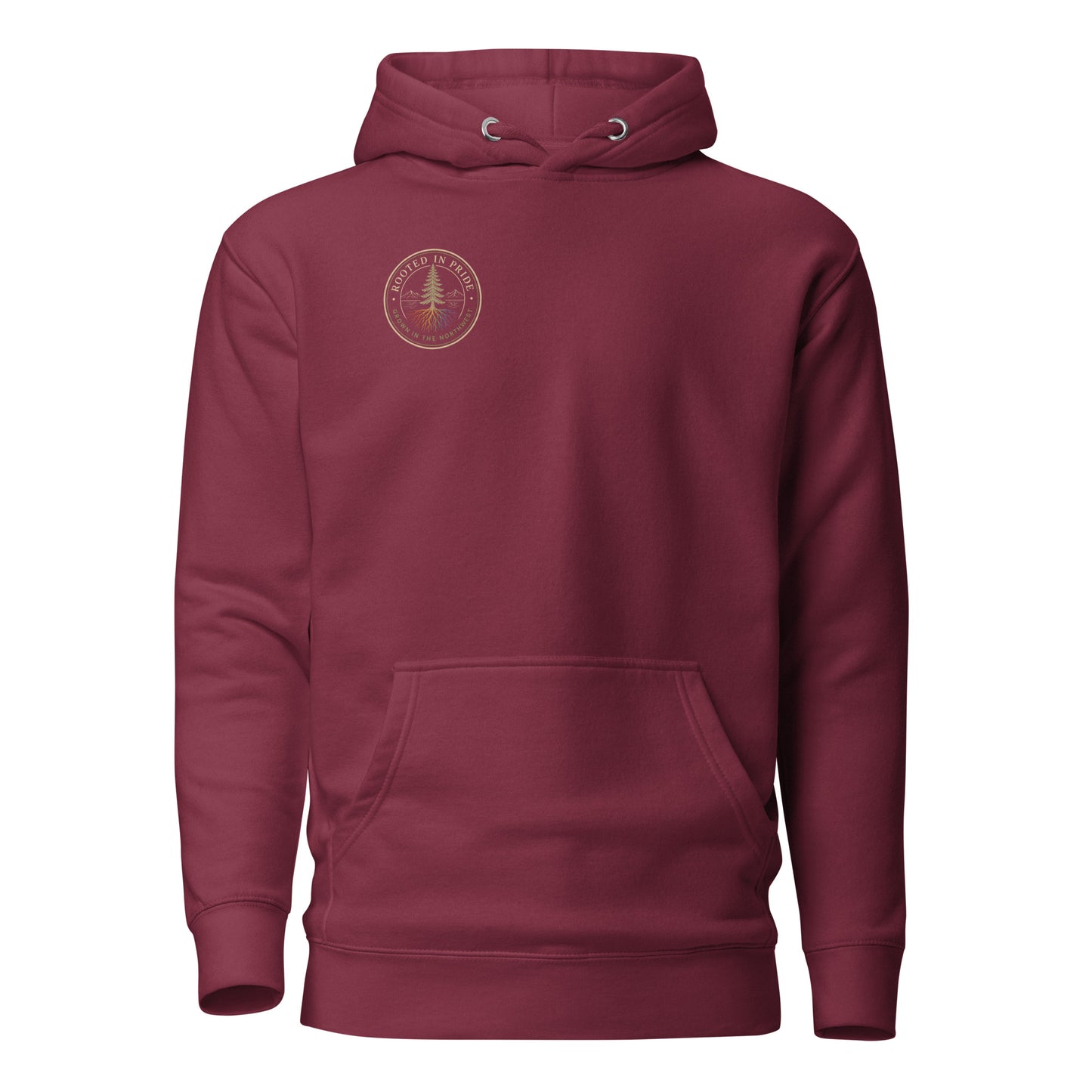 Beneath the Canopy Hoodie — maroon, front view, queer-owned PNW Pride apparel