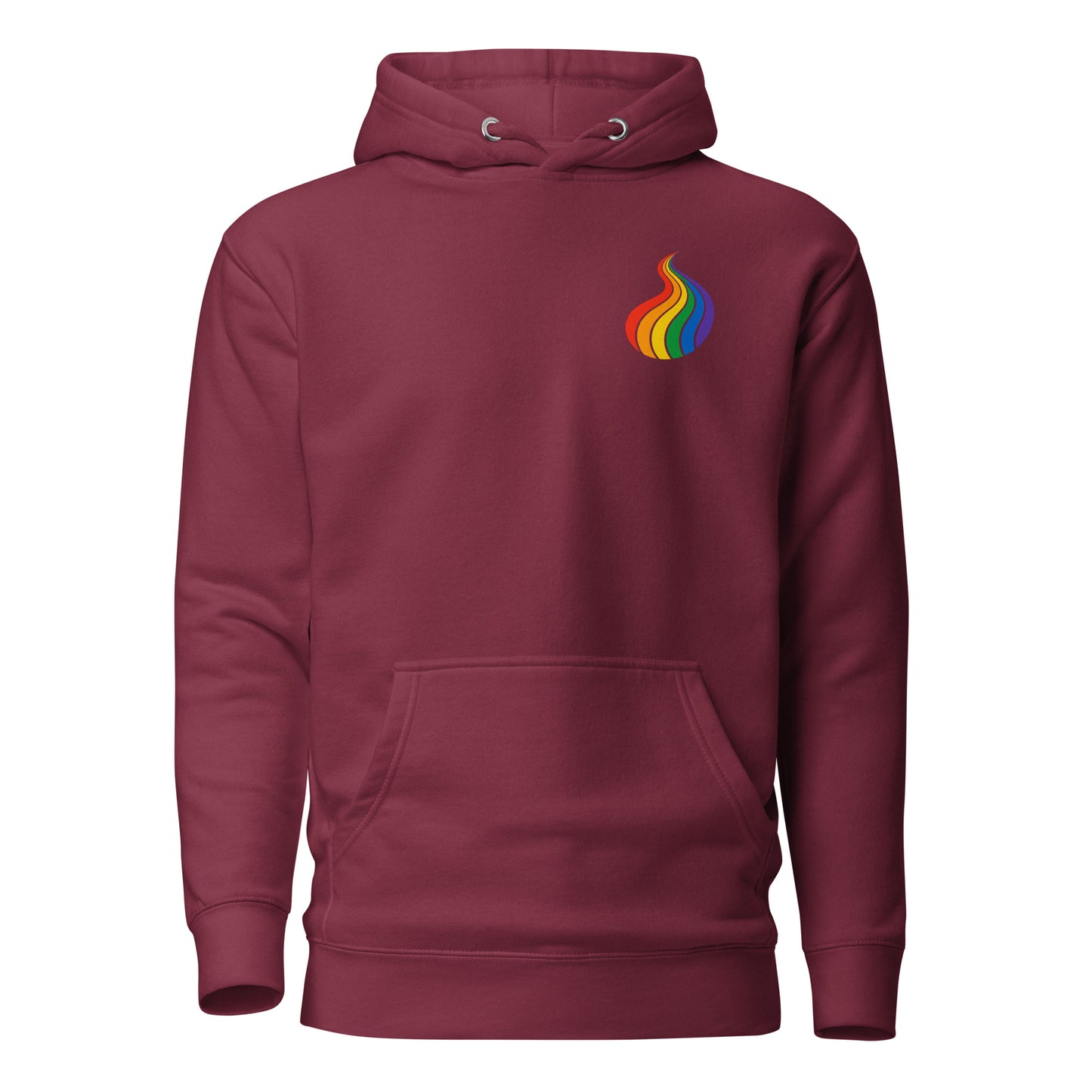ProudPath Hoodie — maroon, front view, queer-owned PNW Pride apparel