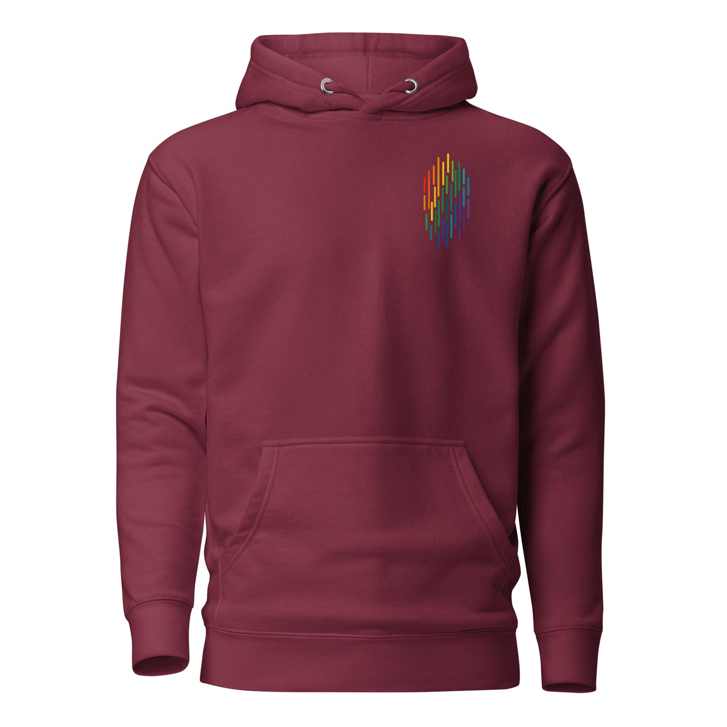 PrideFall Hoodie — maroon, front view, queer-owned PNW Pride apparel