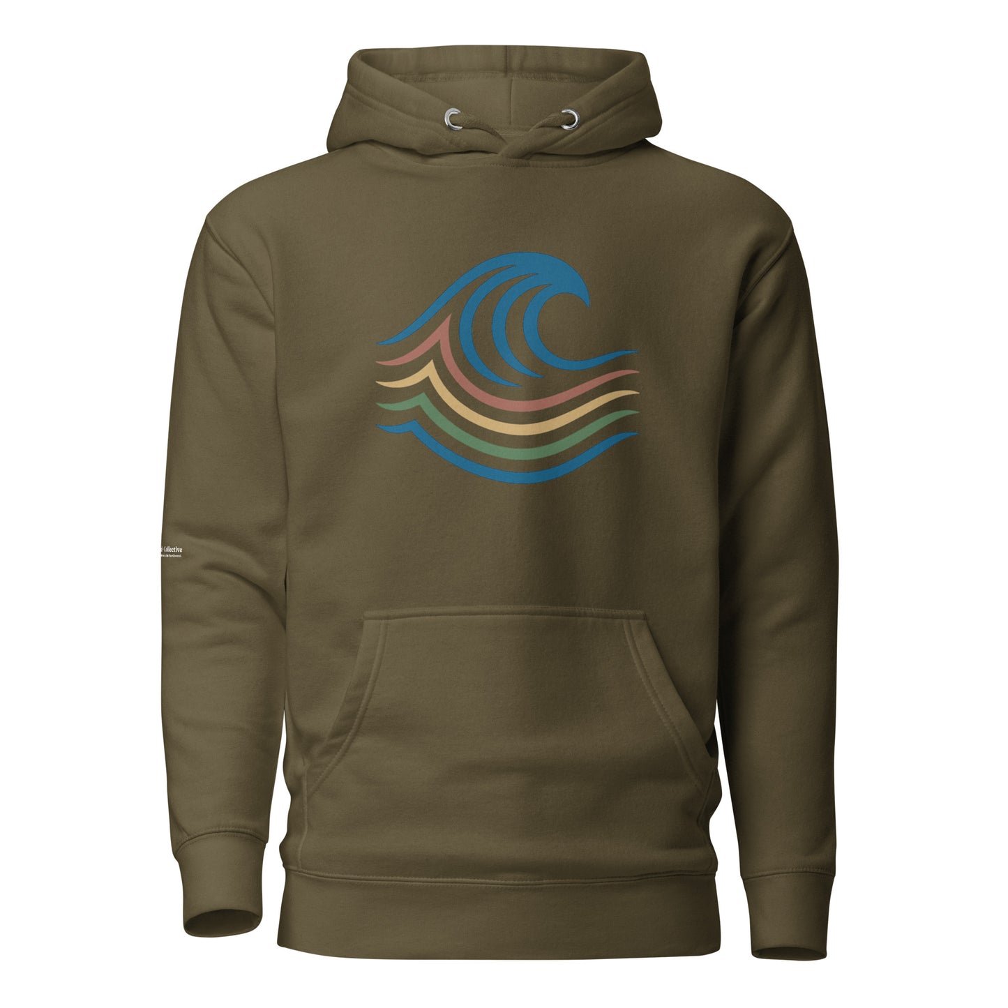 BreakWater Hoodie — military green, front view, queer-owned PNW Pride apparel
