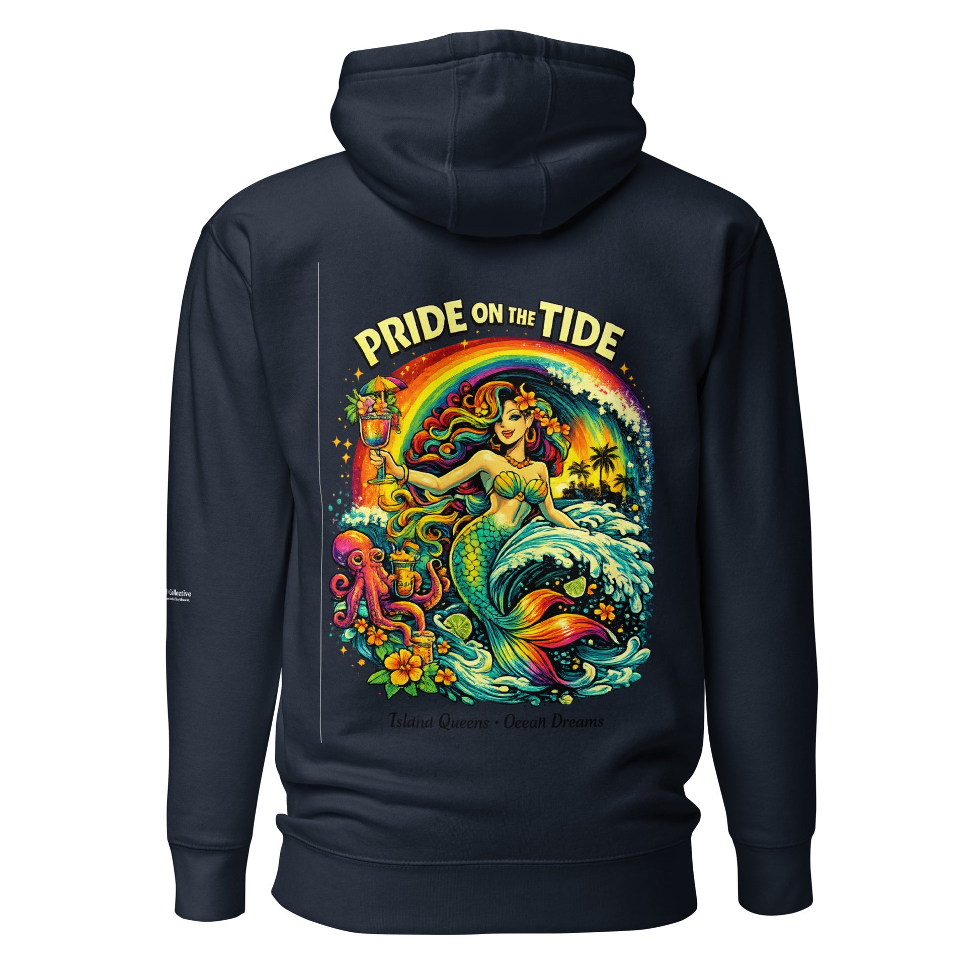 Pride on the Tide Hoodie — navy blazer, back view, queer-owned PNW Pride apparel