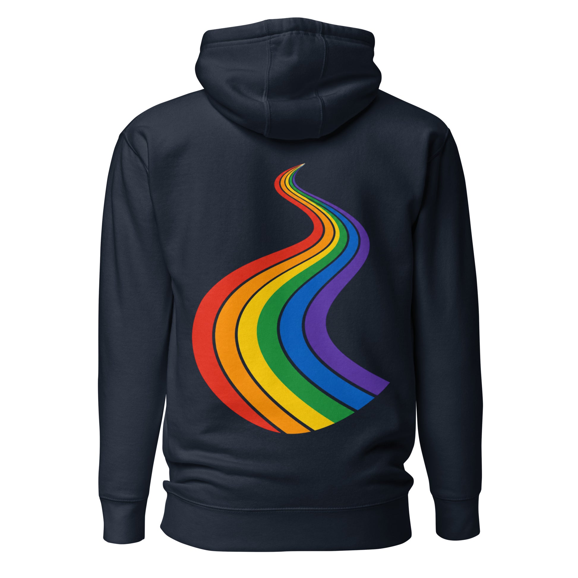 ProudPath Hoodie — navy blazer, back view, queer-owned PNW Pride apparel