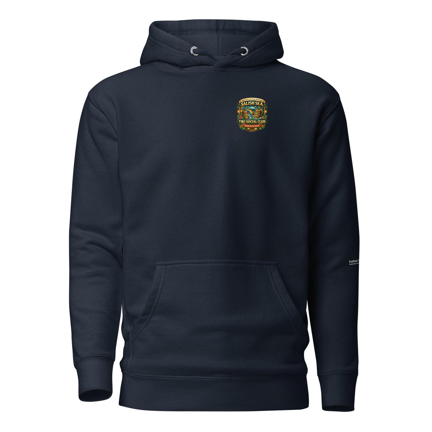 Tiki Drag Brunch Hoodie — navy blazer, front view, queer-owned PNW Pride apparel
