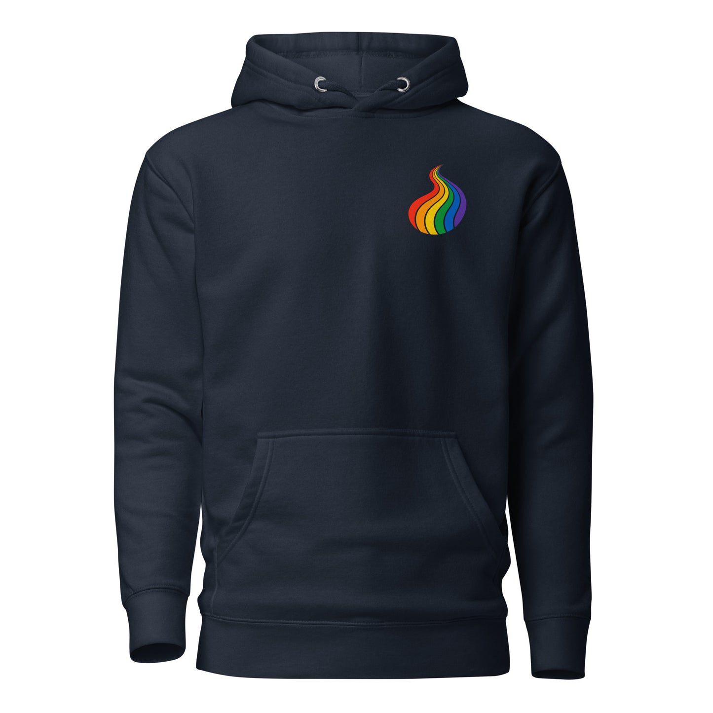 ProudPath Hoodie — navy blazer, front view, queer-owned PNW Pride apparel