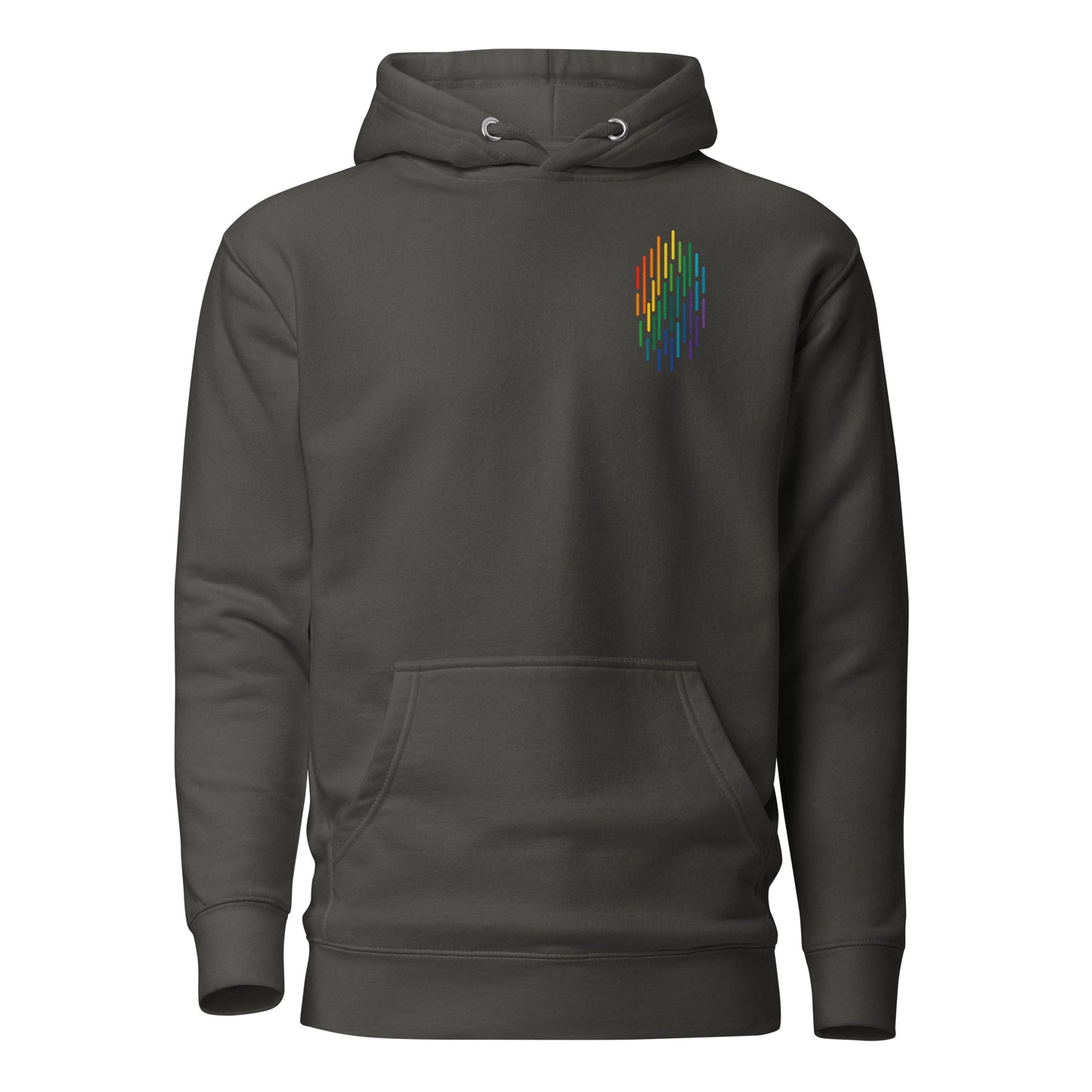 PrideFall Hoodie — vintage black, front view, queer-owned PNW Pride apparel