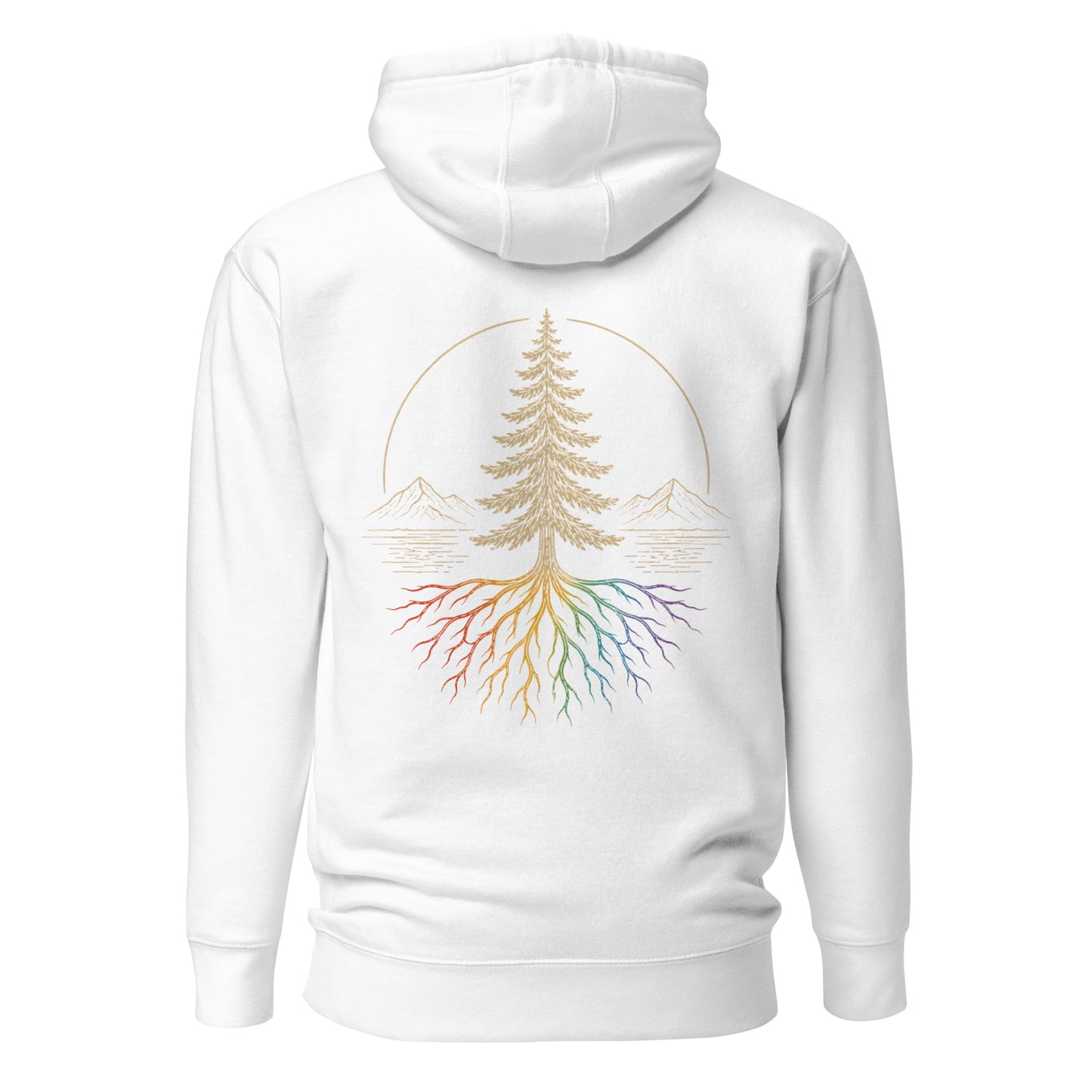 Beneath the Canopy Hoodie — white, back view, queer-owned PNW Pride apparel