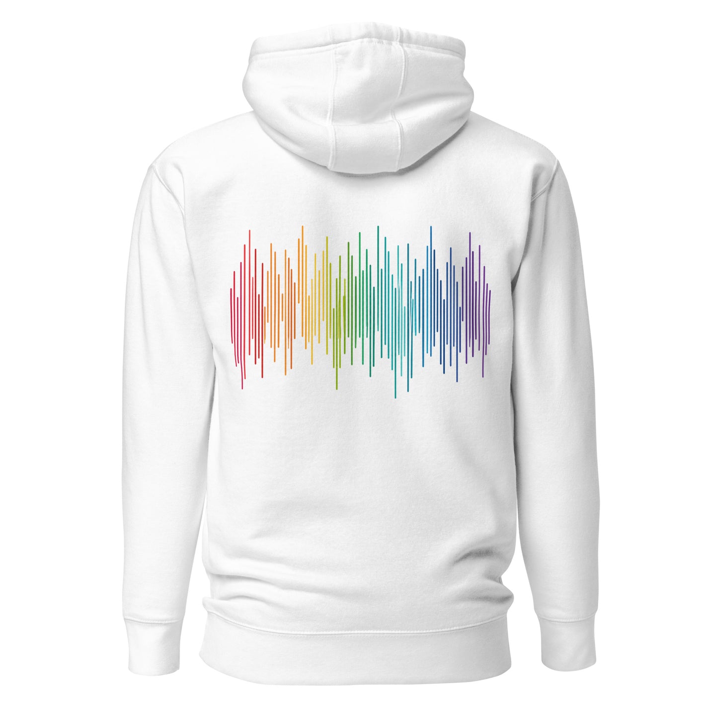 PrideFall Hoodie — white, back view, queer-owned PNW Pride apparel