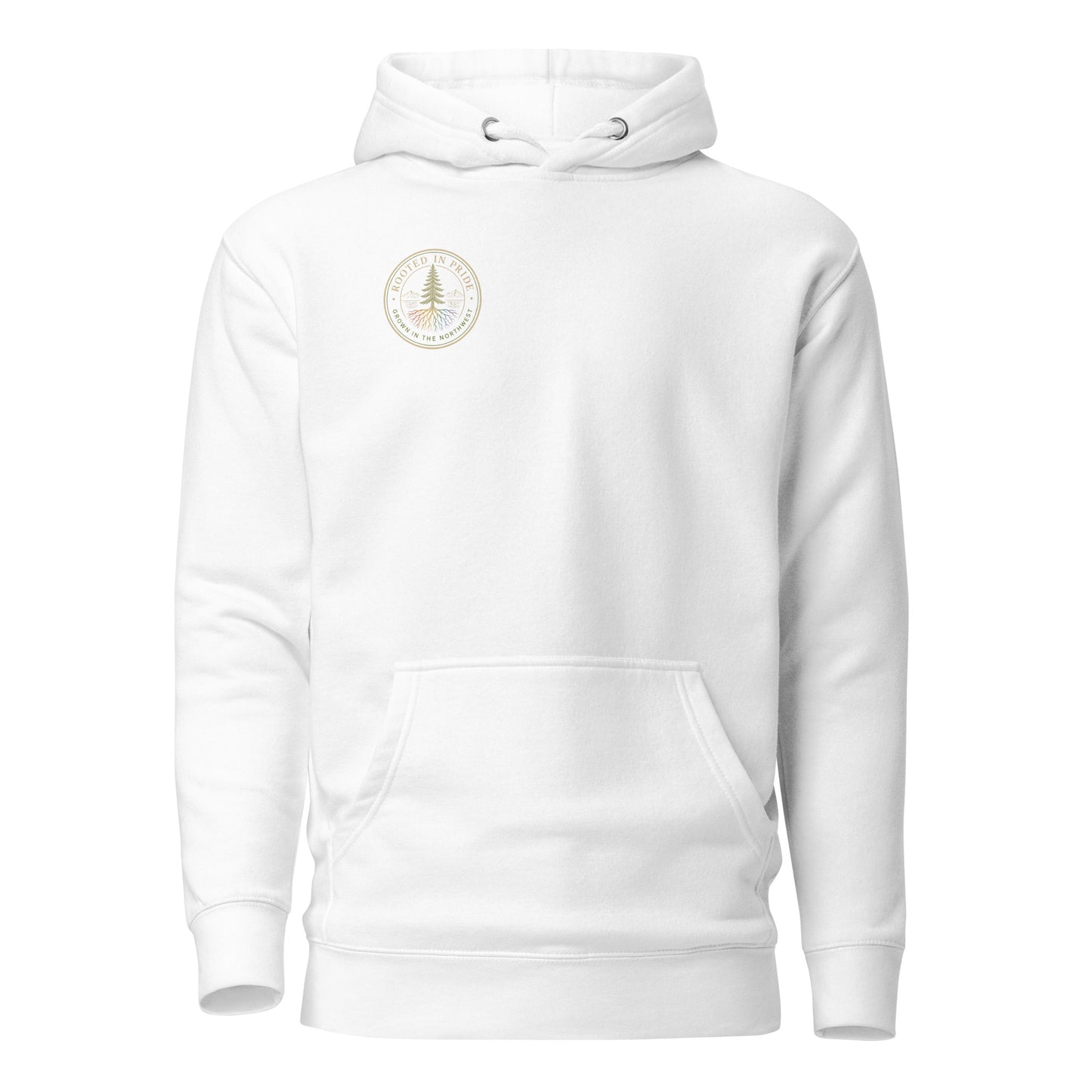Beneath the Canopy Hoodie — white, front view, queer-owned PNW Pride apparel