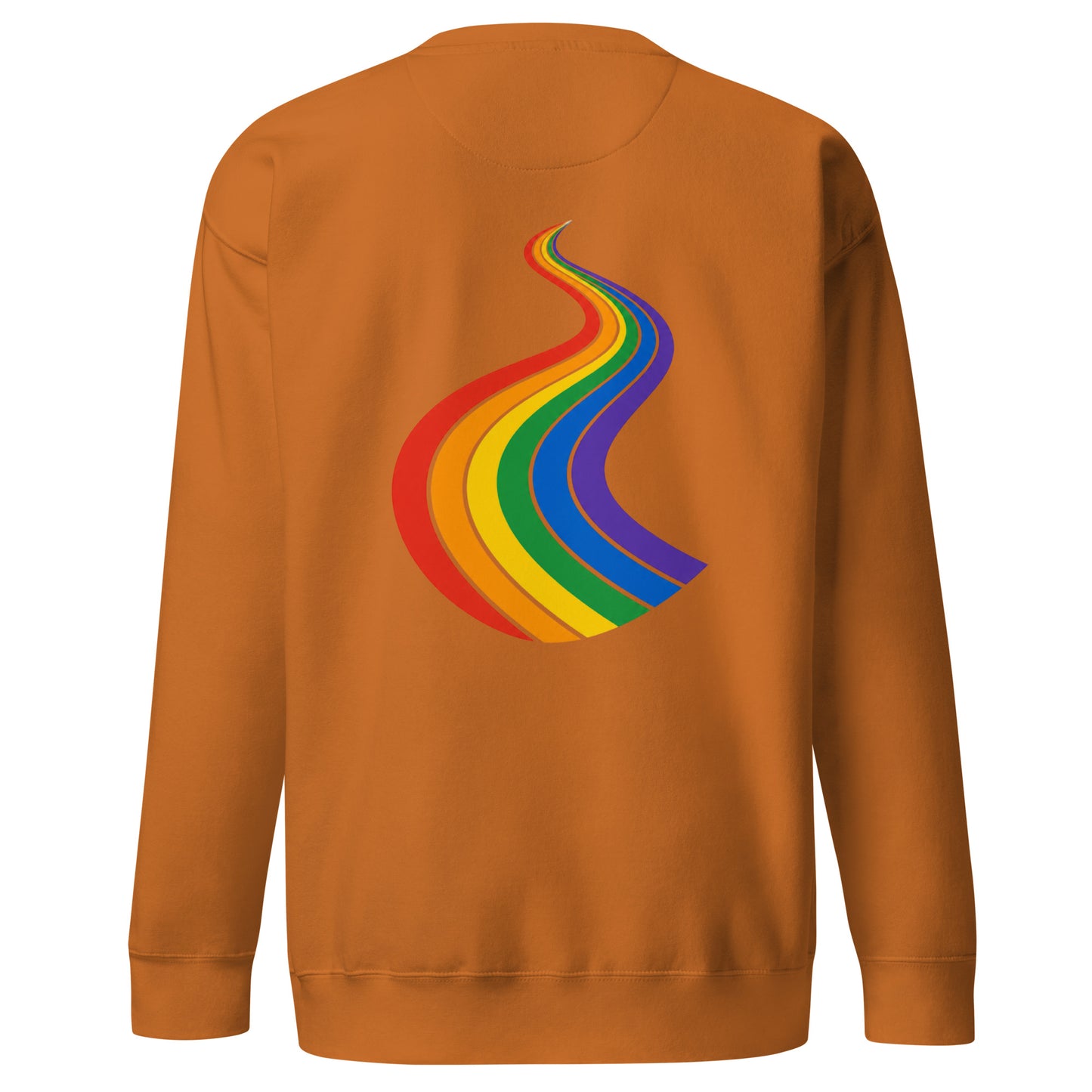ProudPath Sweatshirt — adobe, back view, queer-owned PNW Pride apparel