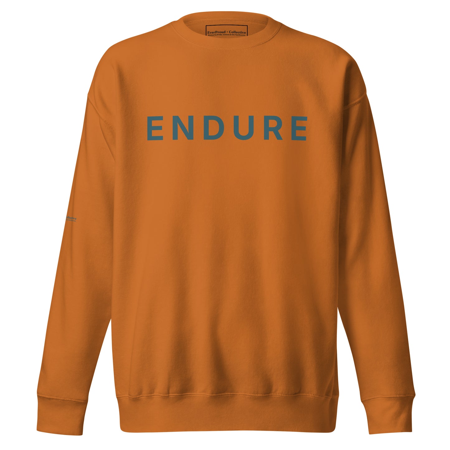 Endure Sweatshirt — adobe, front view, queer-owned PNW Pride apparel