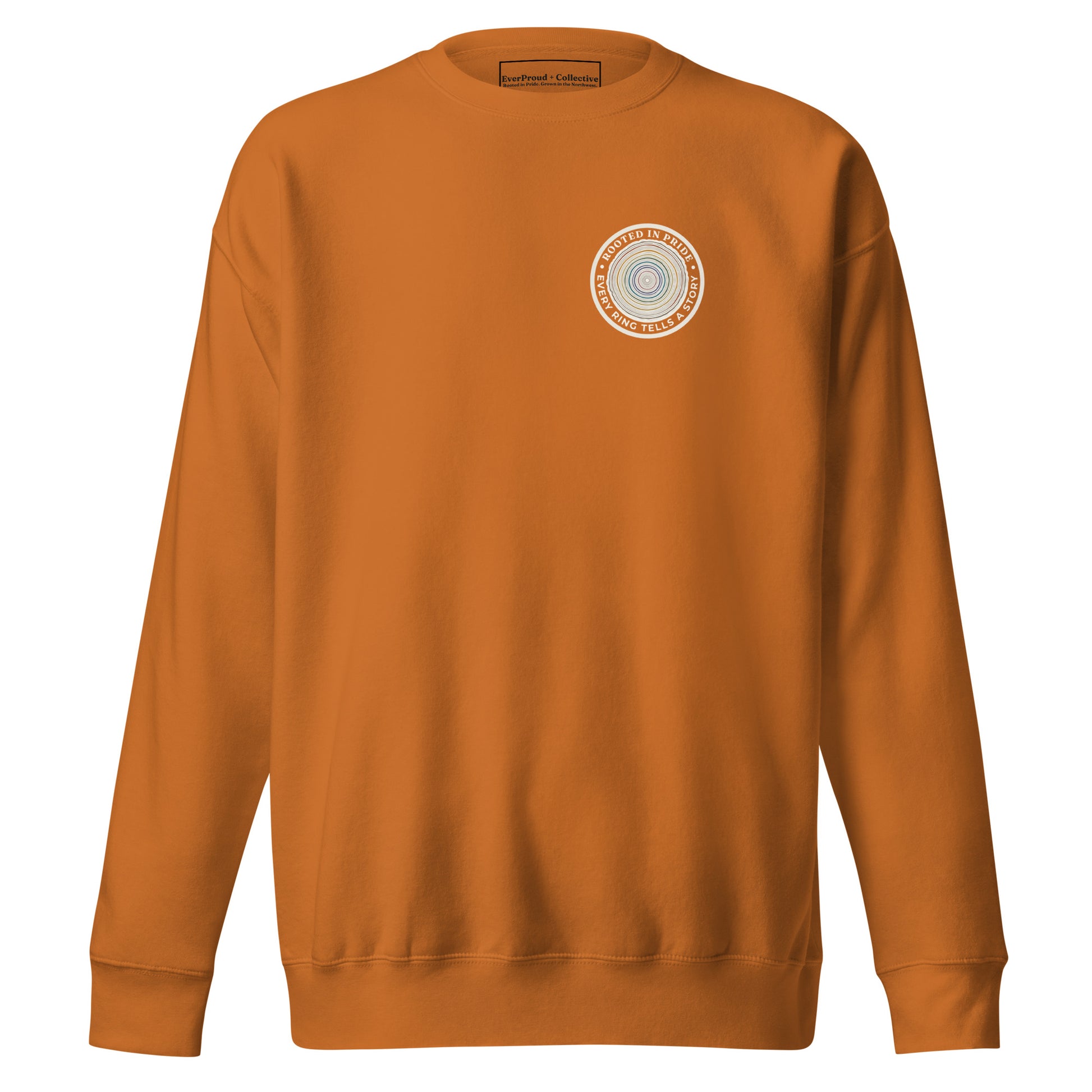 Quiet Rings Sweatshirt — adobe, front view, queer-owned PNW Pride apparel