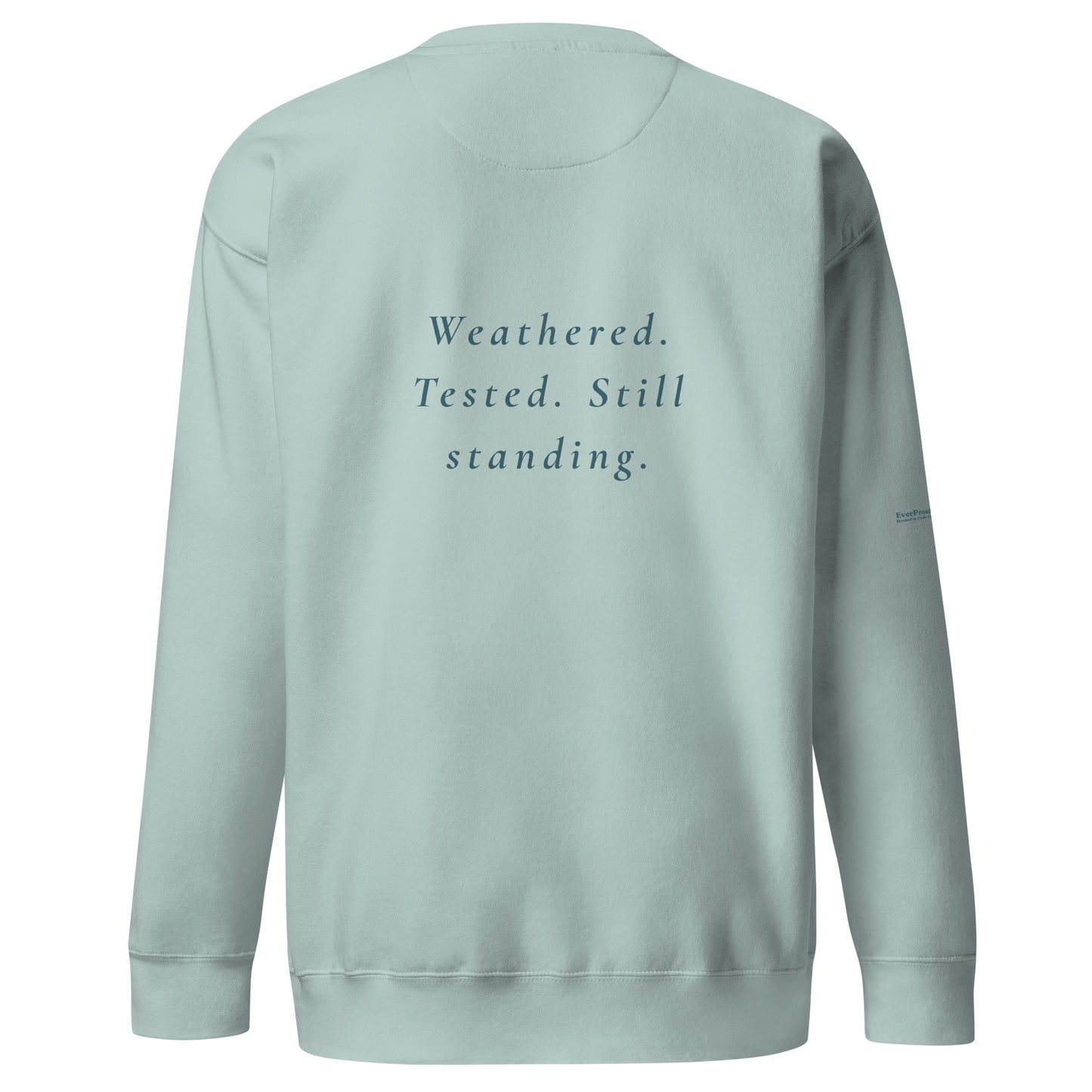 Endure Sweatshirt — agave, back view, queer-owned PNW Pride apparel