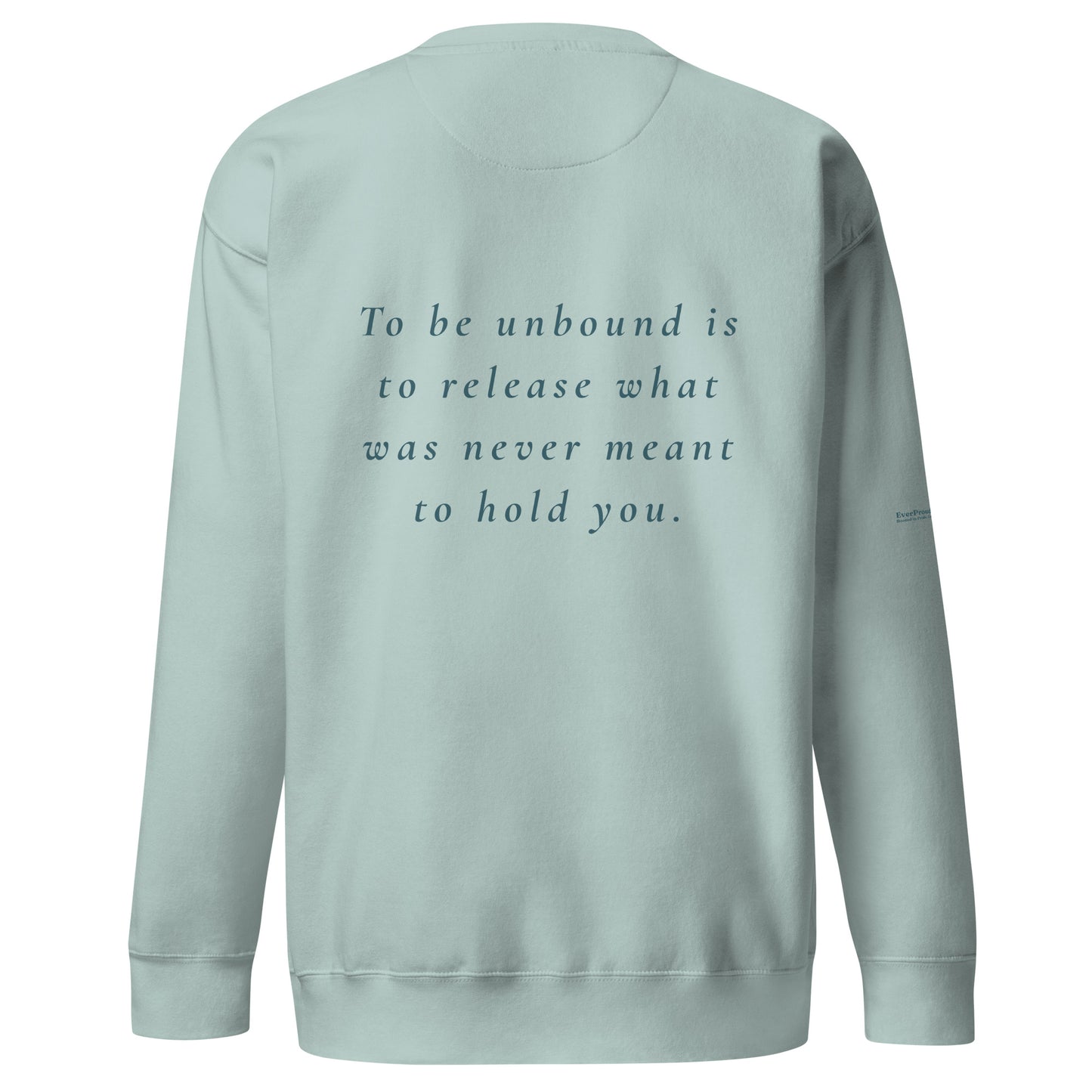 Unbound Sweatshirt — agave, back view, queer-owned PNW Pride apparel