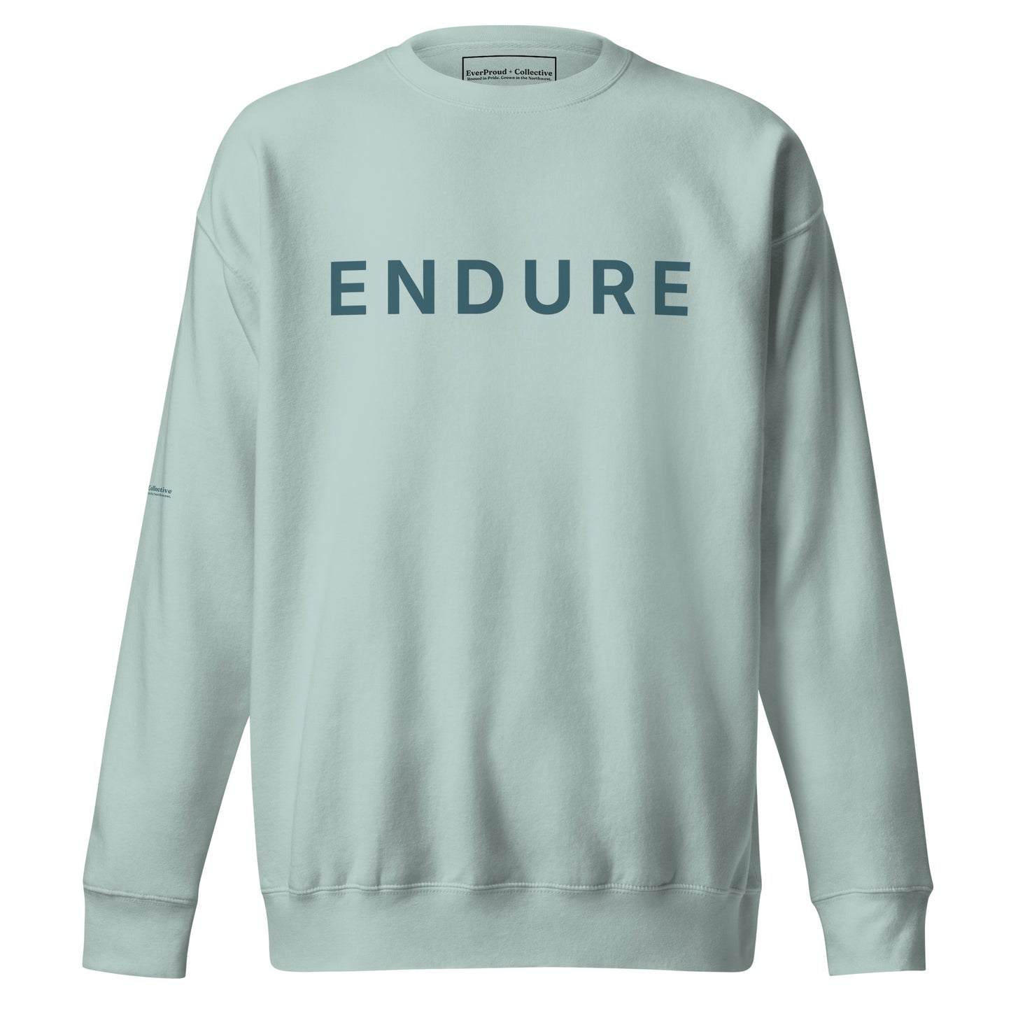 Endure Sweatshirt — agave, front view, queer-owned PNW Pride apparel