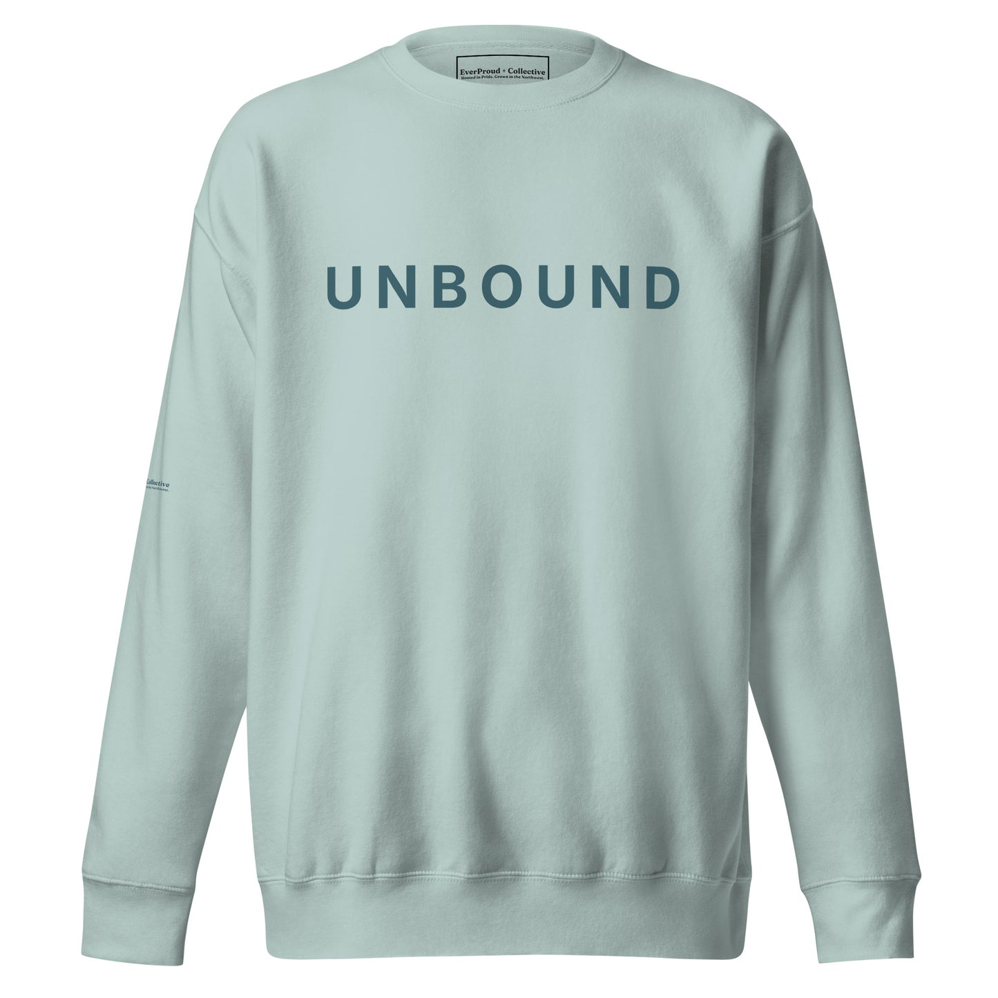 Unbound Sweatshirt — agave, front view, queer-owned PNW Pride apparel
