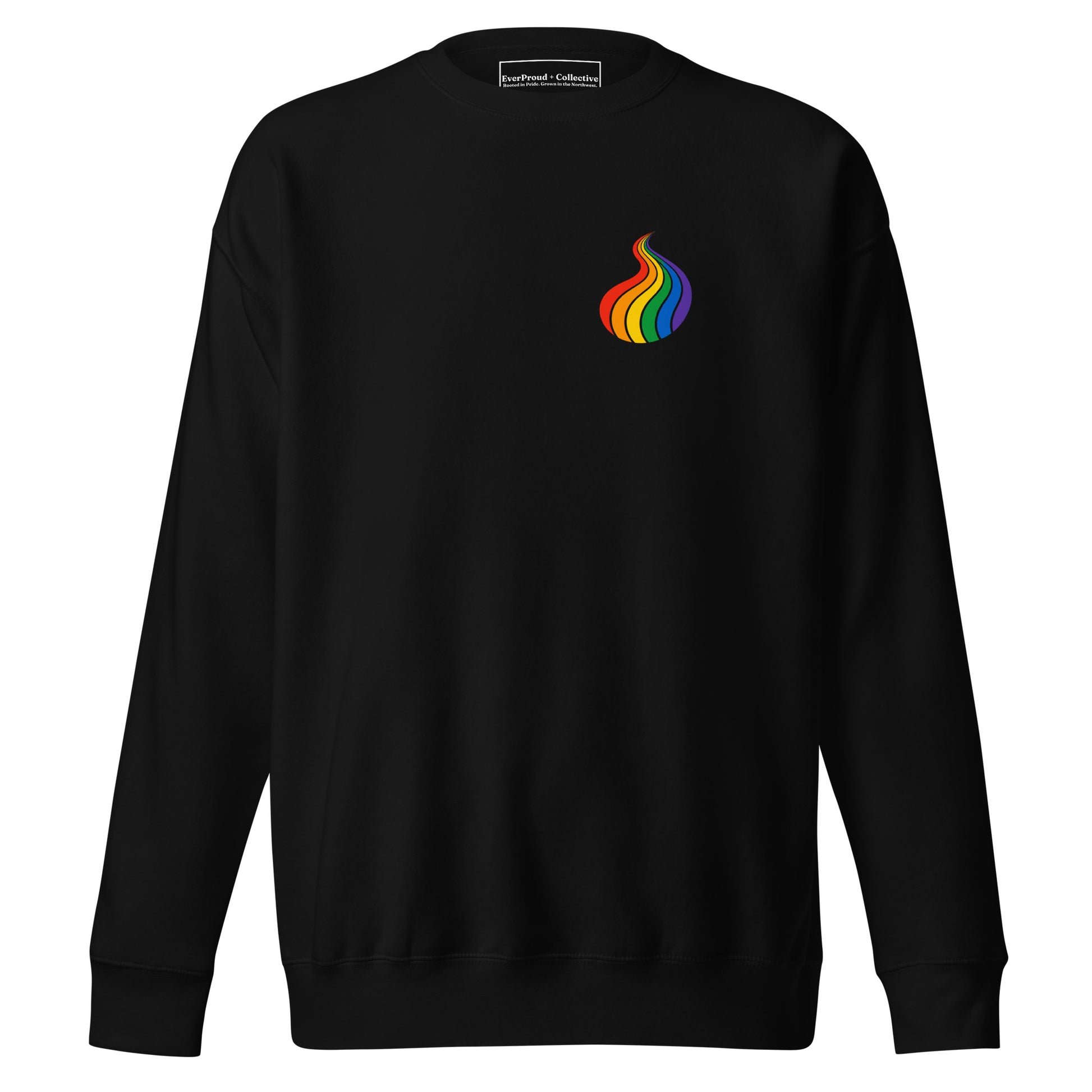 ProudPath Sweatshirt — black, front view, queer-owned PNW Pride apparel