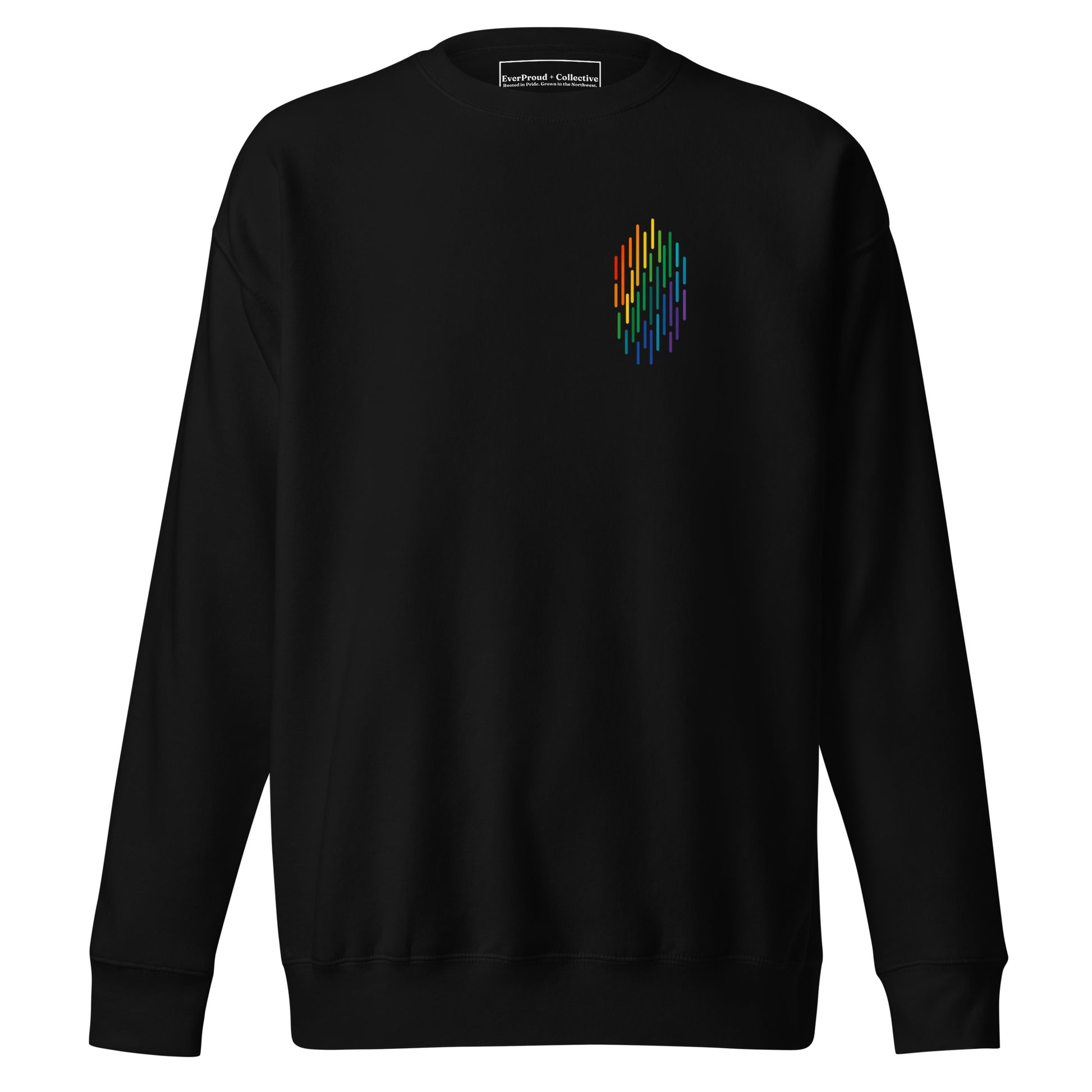 PrideFall Sweatshirt — black, front view, queer-owned PNW Pride apparel