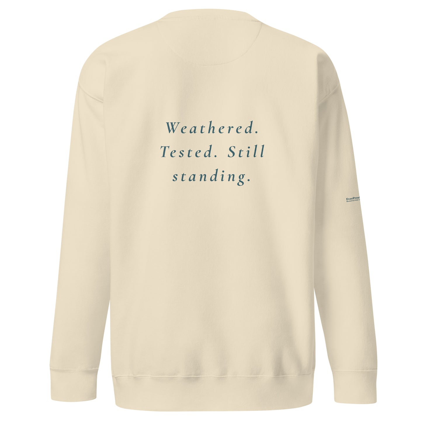 Endure Sweatshirt — bone, back view, queer-owned PNW Pride apparel