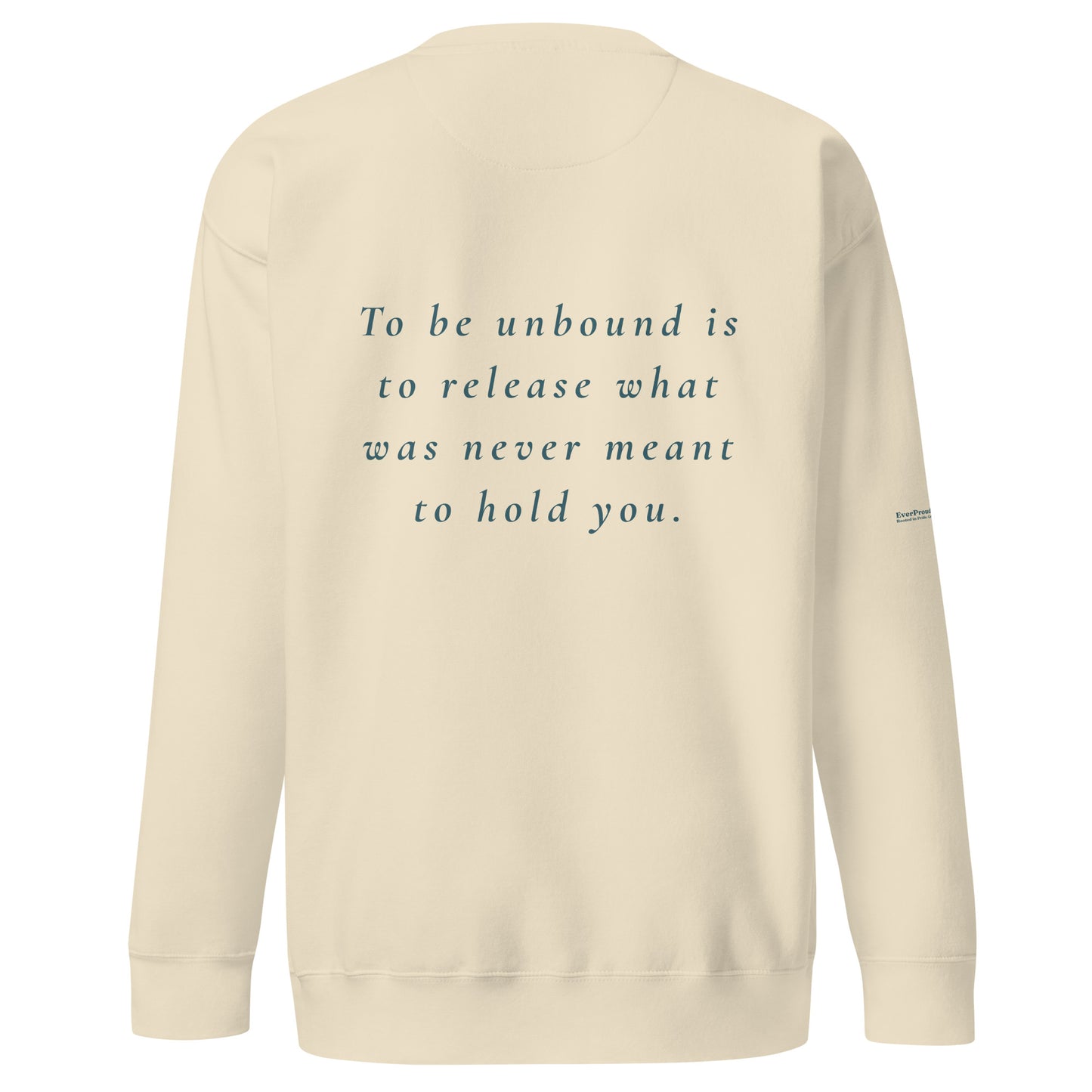 Unbound Sweatshirt — bone, back view, queer-owned PNW Pride apparel