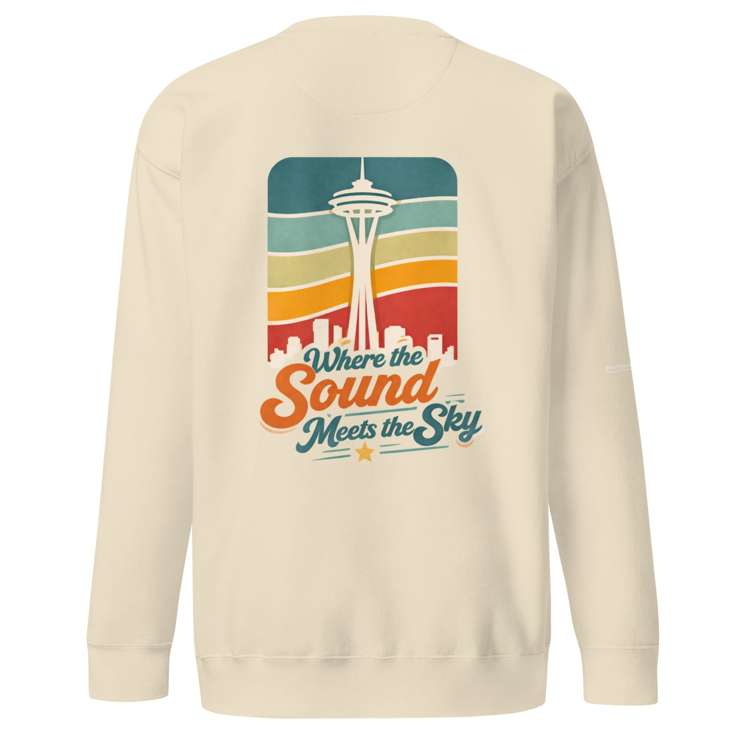Where the Sound Meets the Sky Sweatshirt — bone, back view, queer-owned PNW Pride apparel
