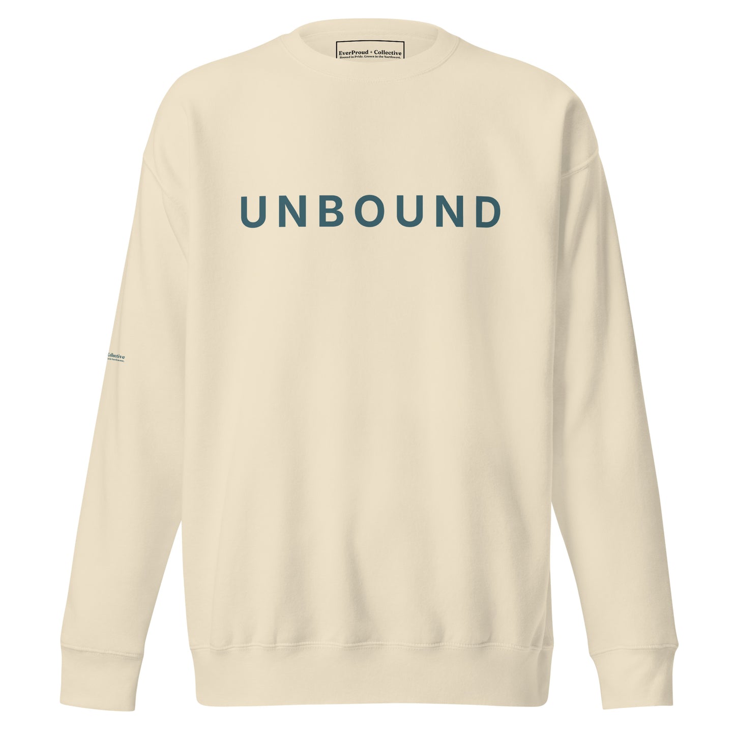 Unbound Sweatshirt — bone, front view, queer-owned PNW Pride apparel