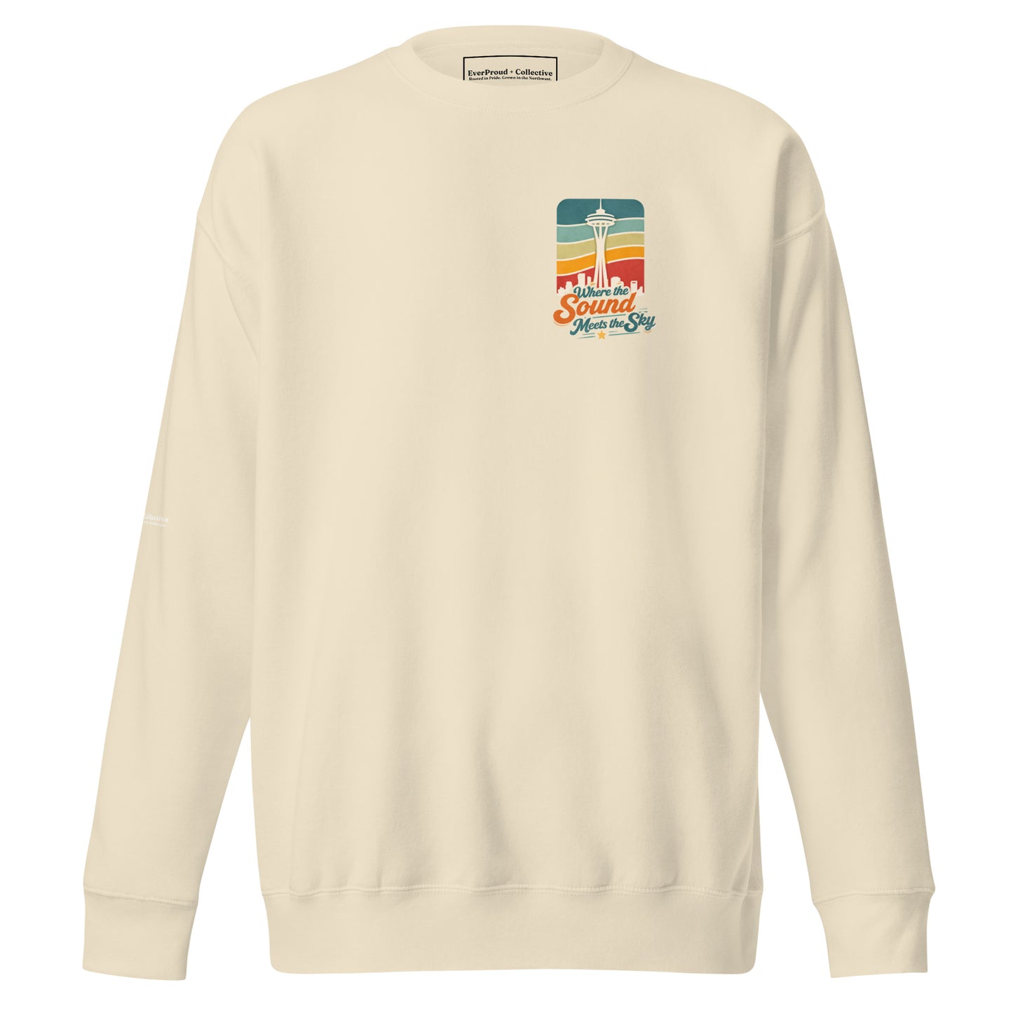Where the Sound Meets the Sky Sweatshirt — bone, front view, queer-owned PNW Pride apparel