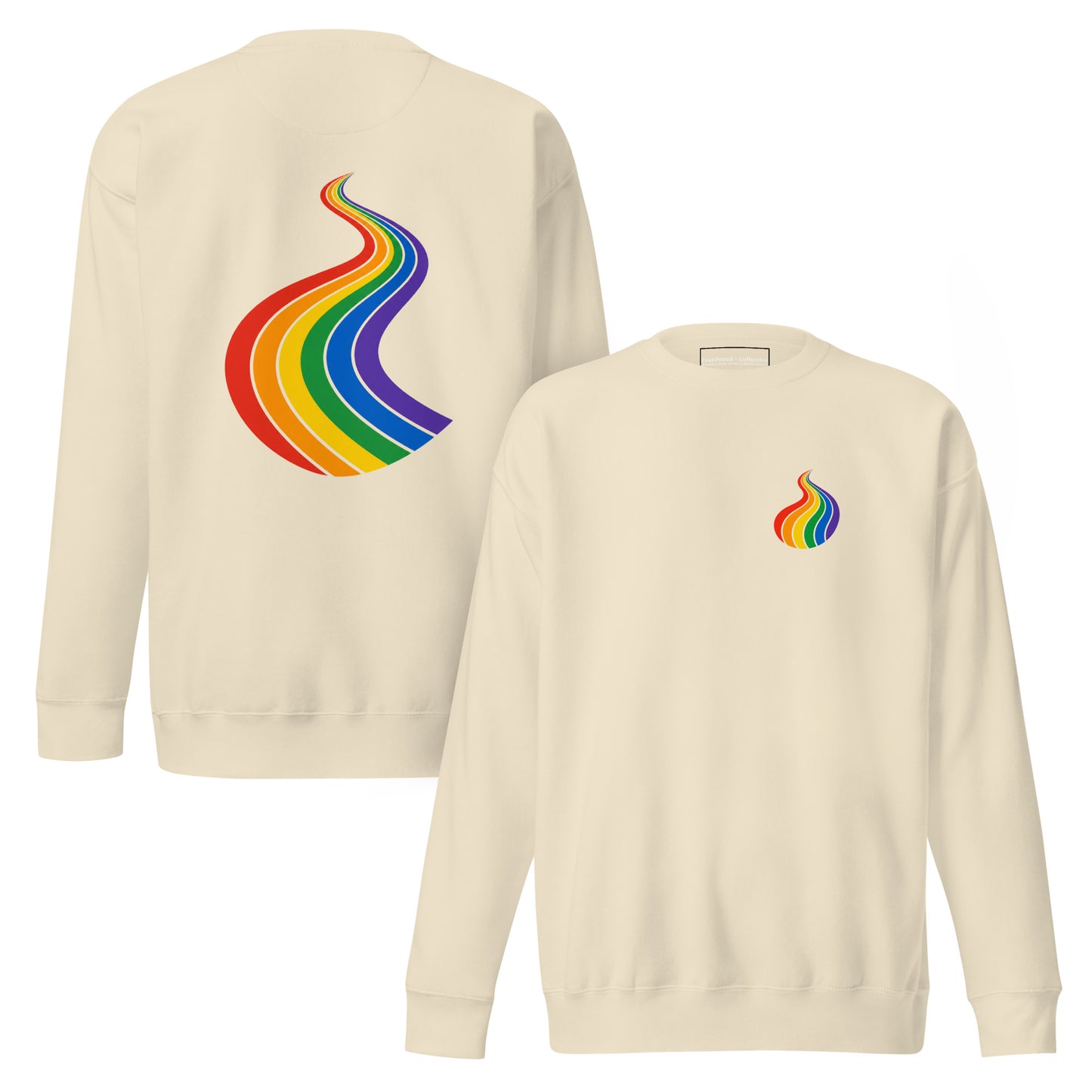 ProudPath Sweatshirt — bone, front and back view, queer-owned PNW Pride apparel