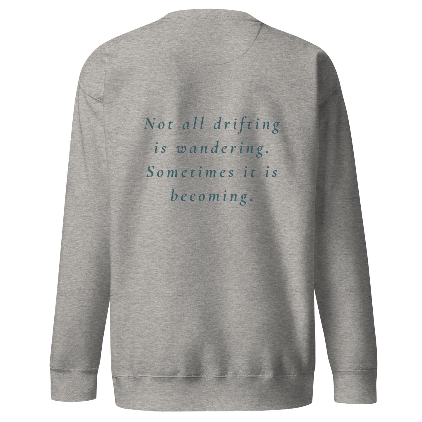Drift Sweatshirt — carbon grey, back view, queer-owned PNW Pride apparel