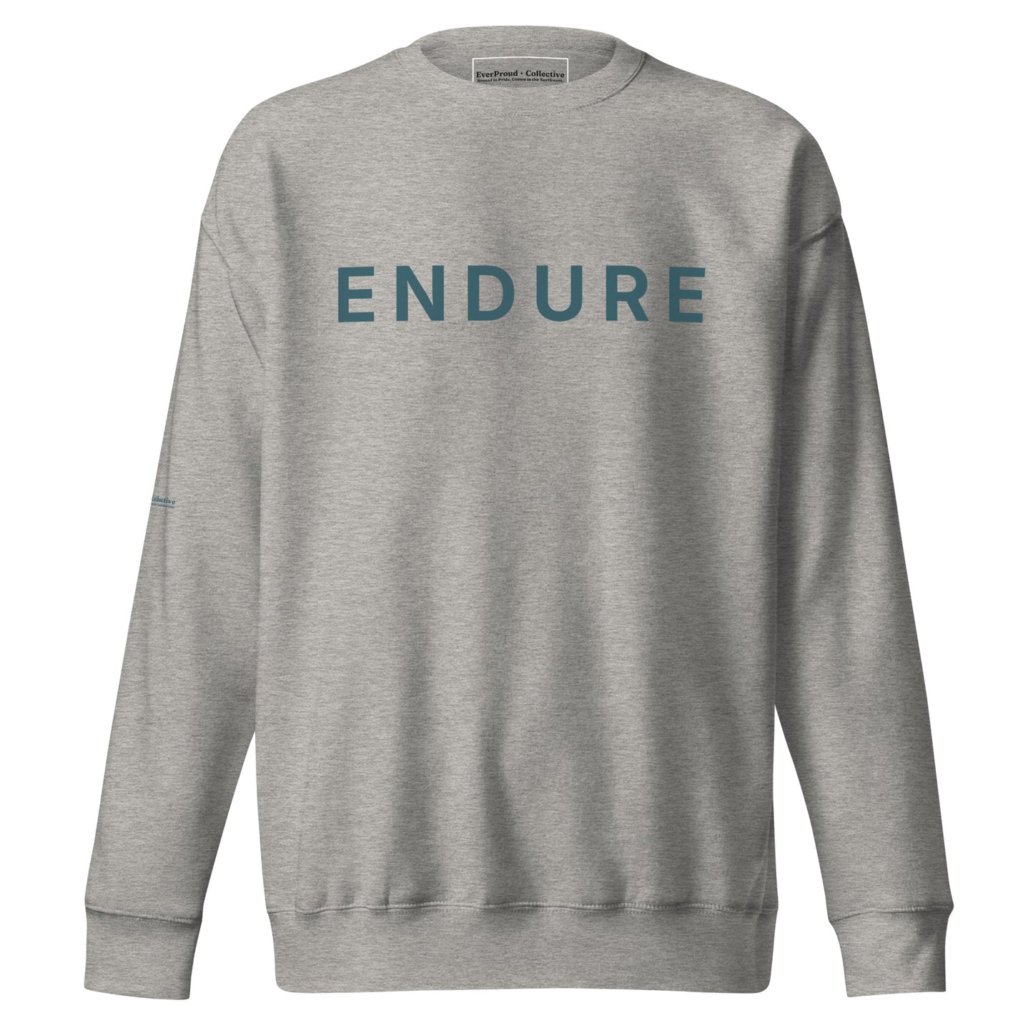Endure Sweatshirt — carbon grey, front view, queer-owned PNW Pride apparel
