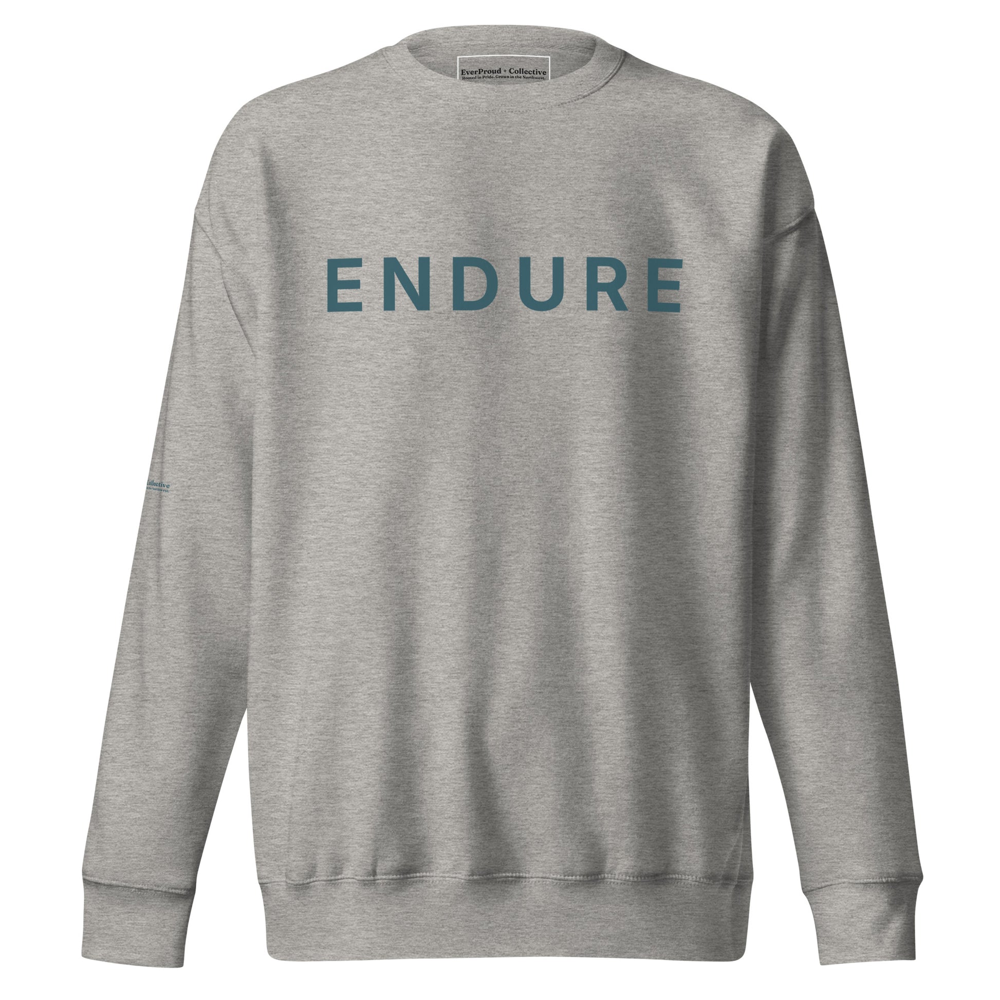 Endure Sweatshirt — carbon grey, front view, queer-owned PNW Pride apparel