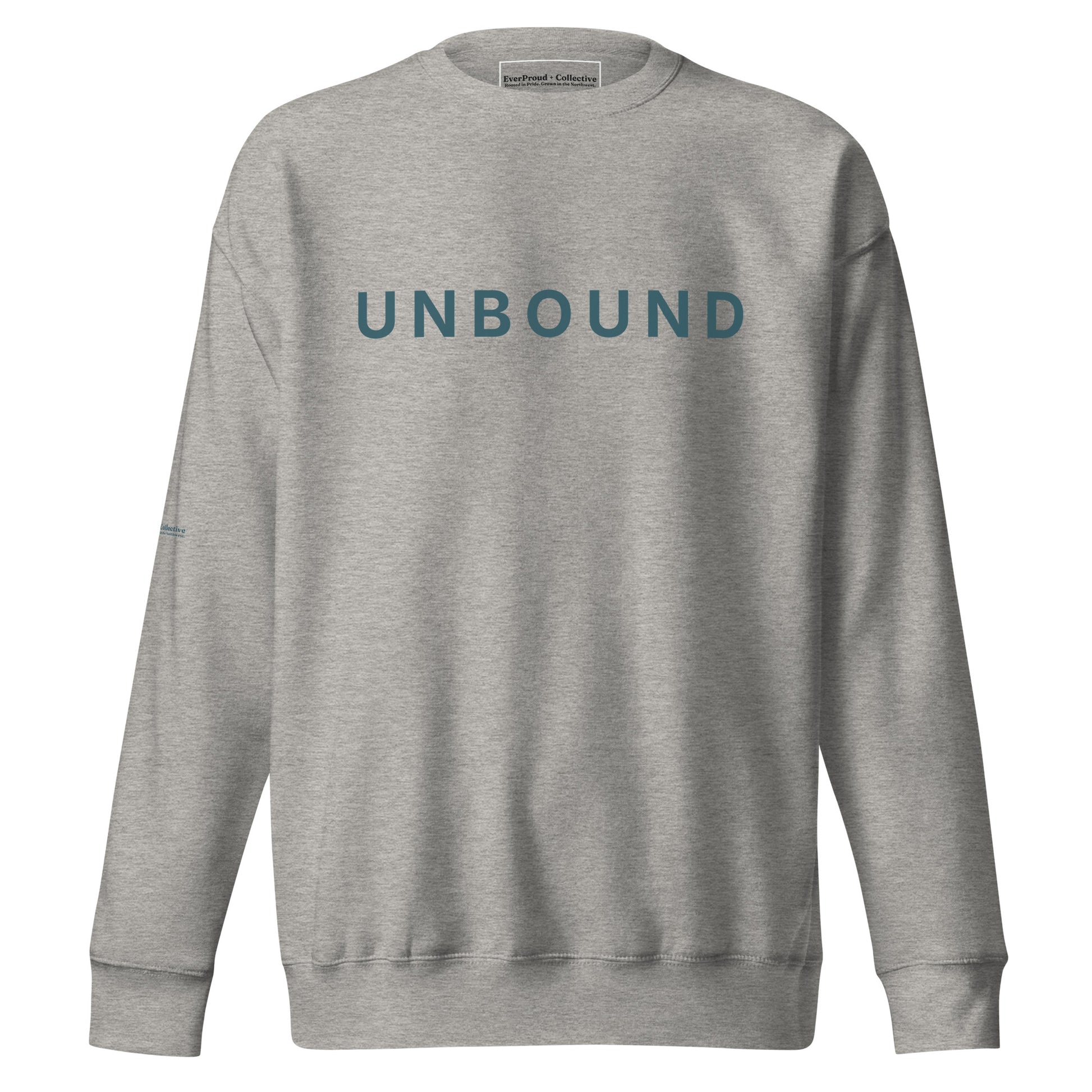 Unbound Sweatshirt — carbon grey, front view, queer-owned PNW Pride apparel