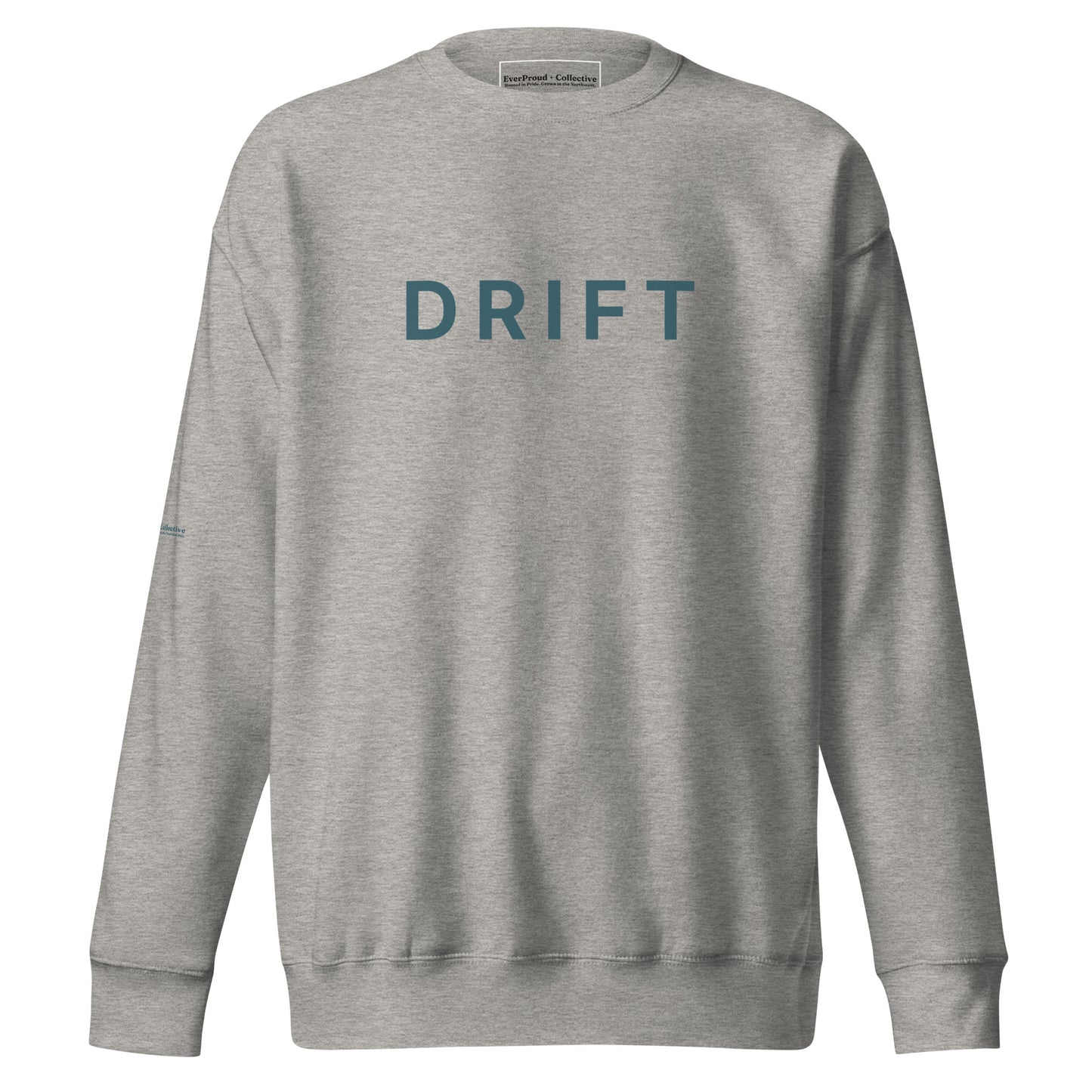 Drift Sweatshirt — carbon grey, front view, queer-owned PNW Pride apparel