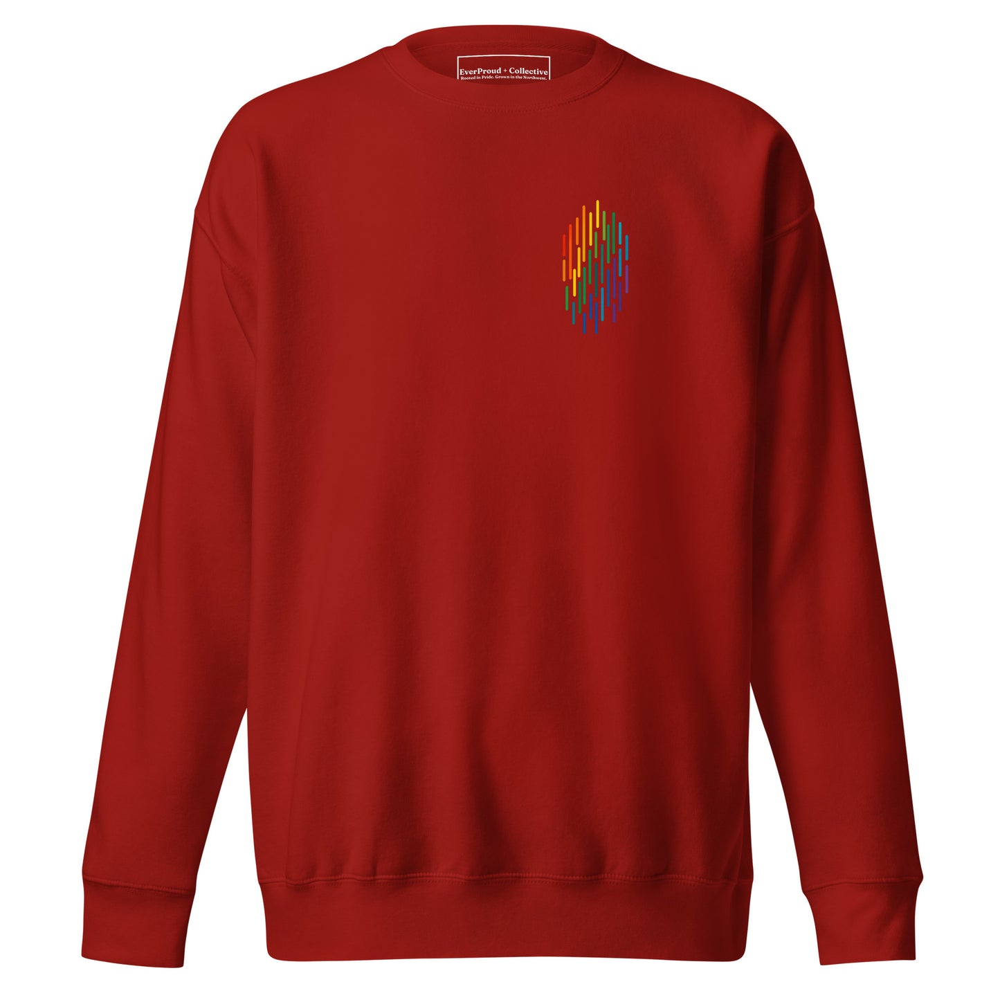 PrideFall Sweatshirt — cardinal, front view, queer-owned PNW Pride apparel
