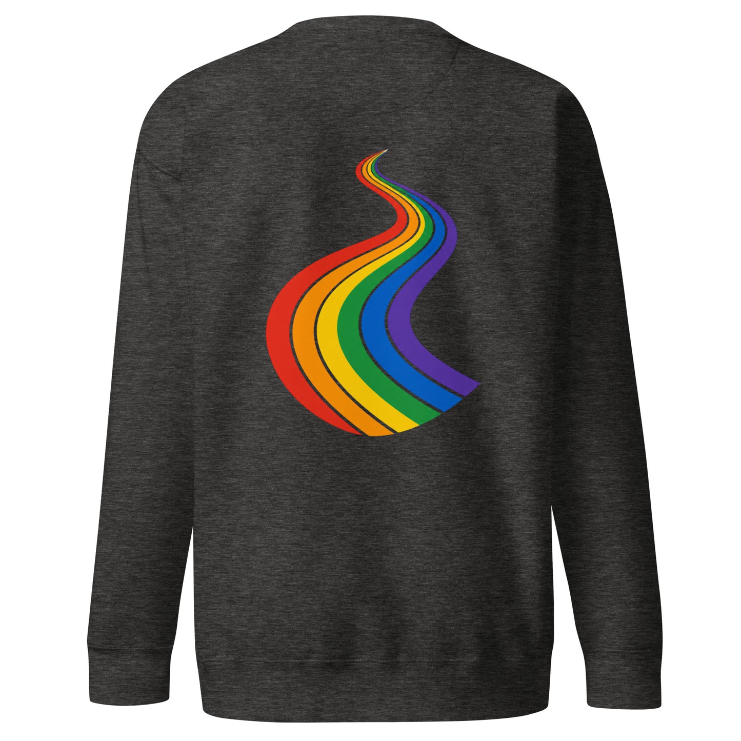 ProudPath Sweatshirt — charcoal heather, back view, queer-owned PNW Pride apparel