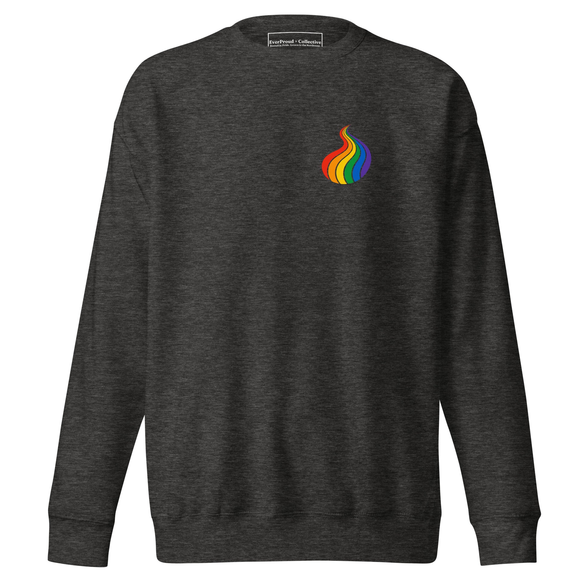 ProudPath Sweatshirt — charcoal heather, front view, queer-owned PNW Pride apparel