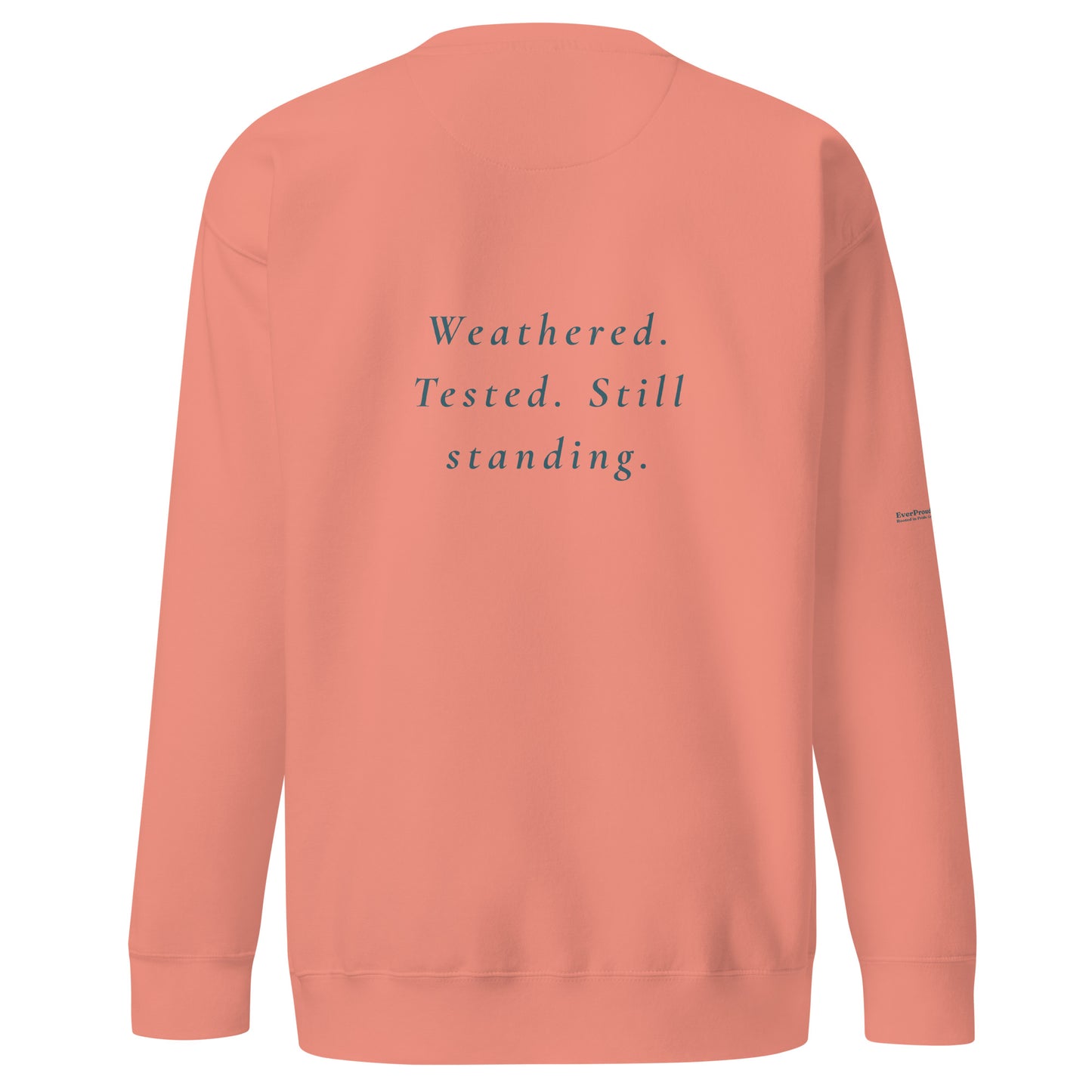 Endure Sweatshirt — dusty rose, back view, queer-owned PNW Pride apparel