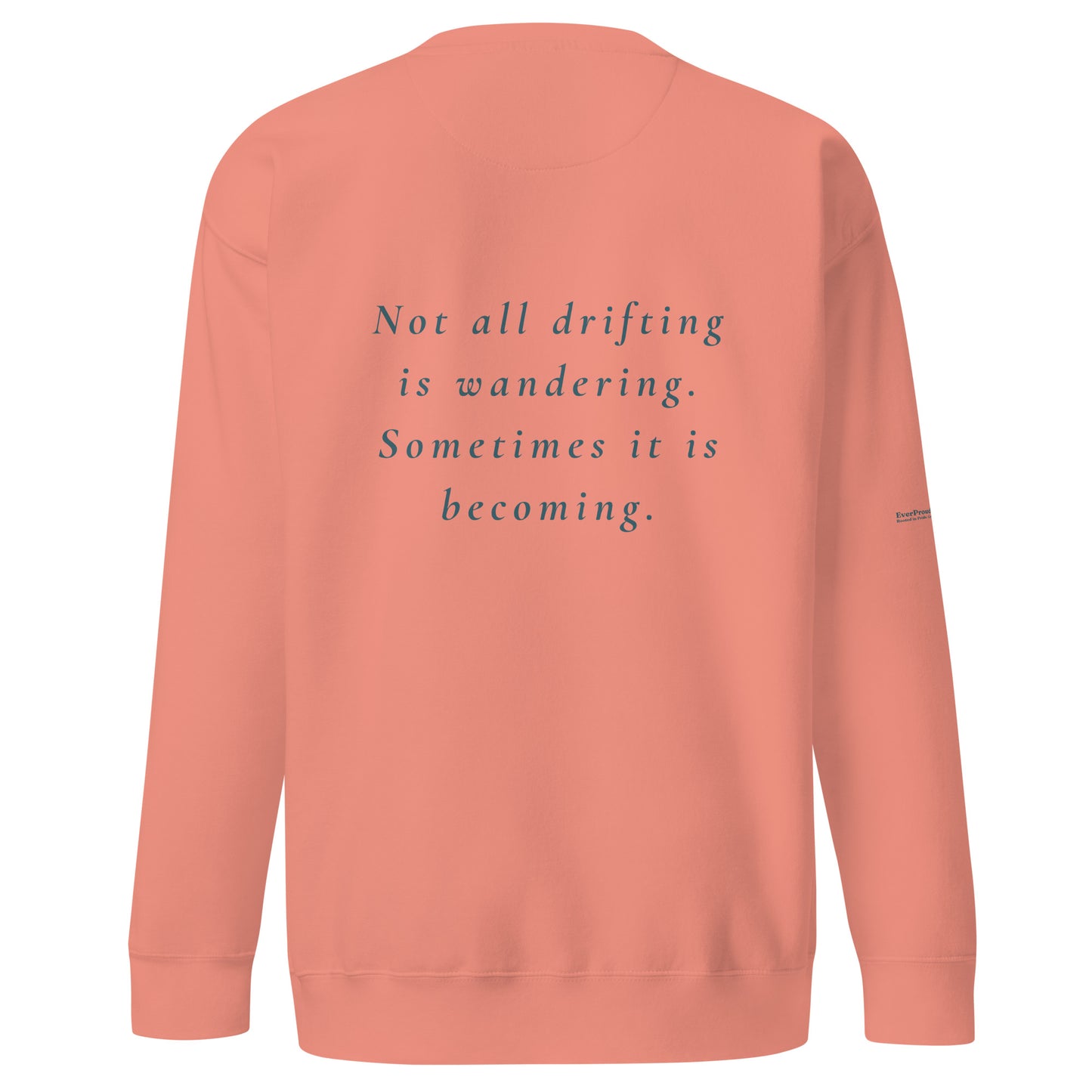 Drift Sweatshirt — dusty rose, back view, queer-owned PNW Pride apparel