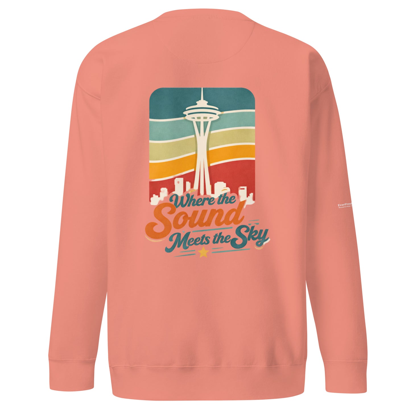 Where the Sound Meets the Sky Sweatshirt — dusty rose, back view, queer-owned PNW Pride apparel