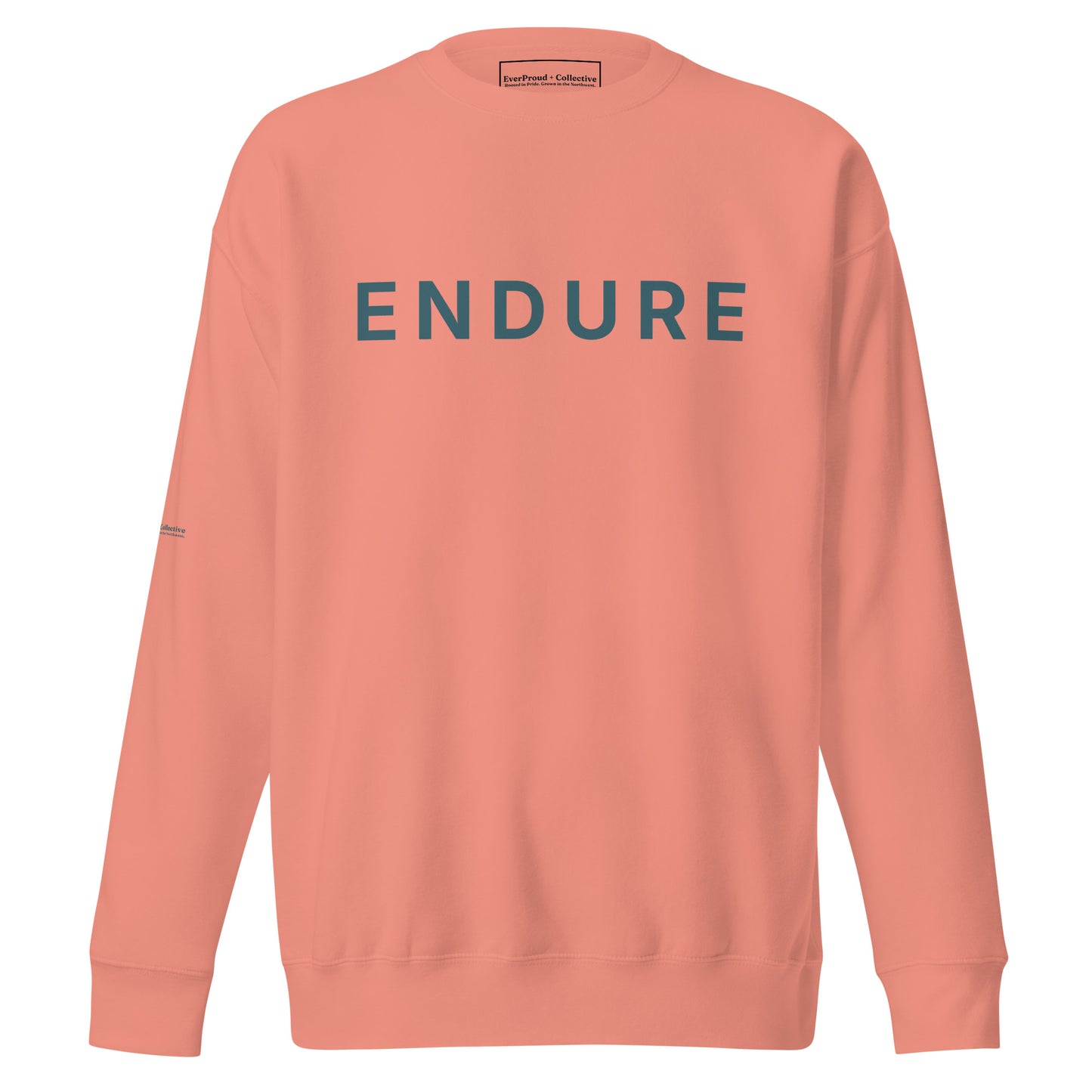 Endure Sweatshirt — dusty rose, front view, queer-owned PNW Pride apparel