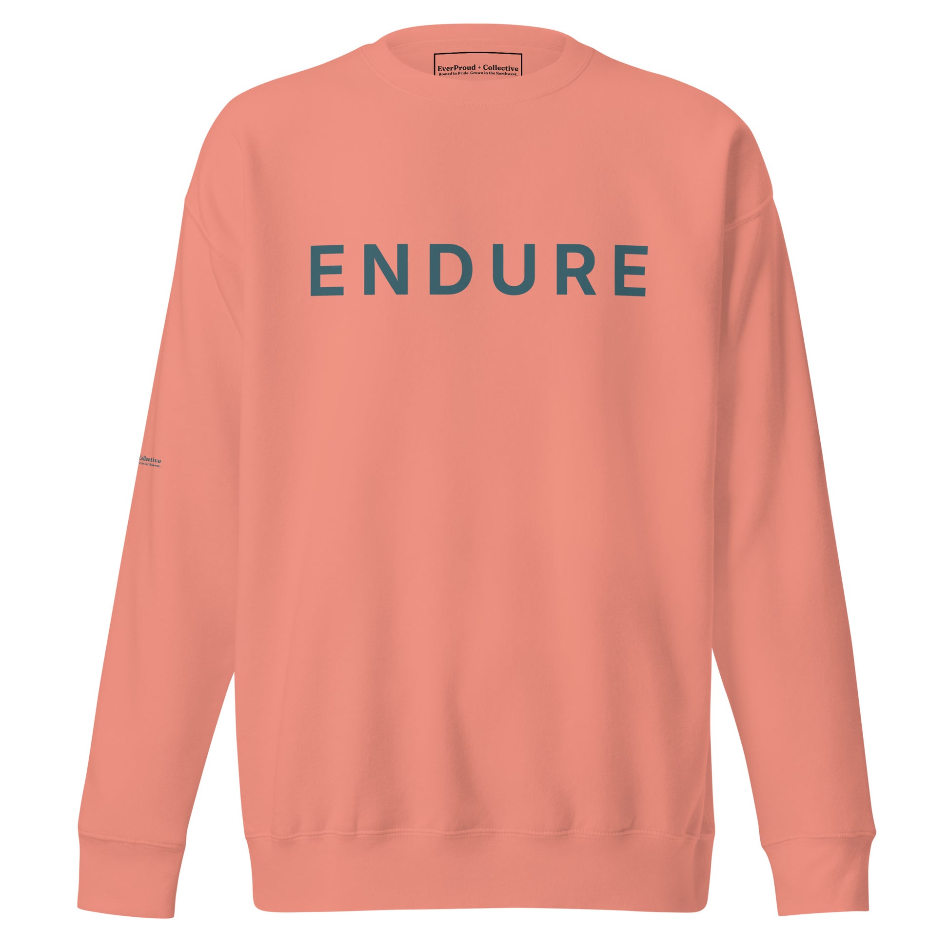 Endure Sweatshirt — dusty rose, front view, queer-owned PNW Pride apparel