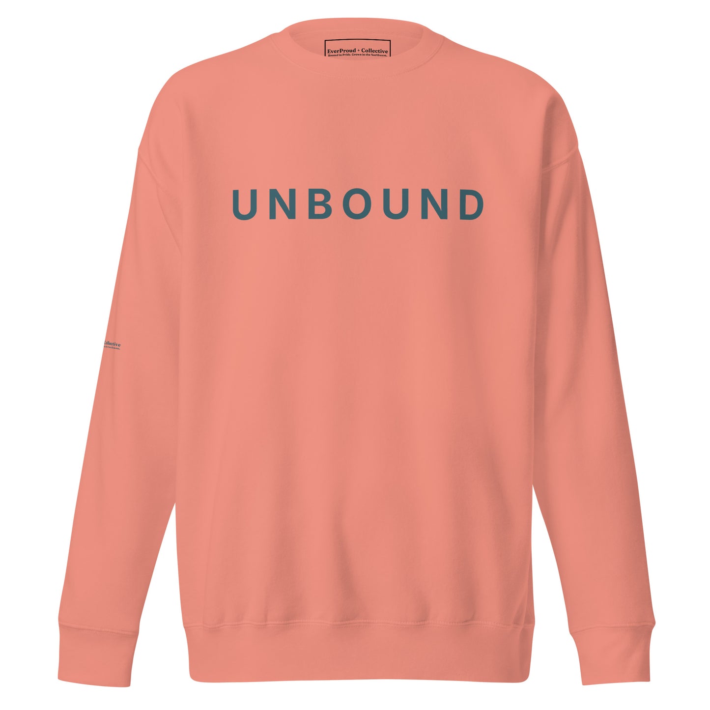 Unbound Sweatshirt — dusty rose, front view, queer-owned PNW Pride apparel