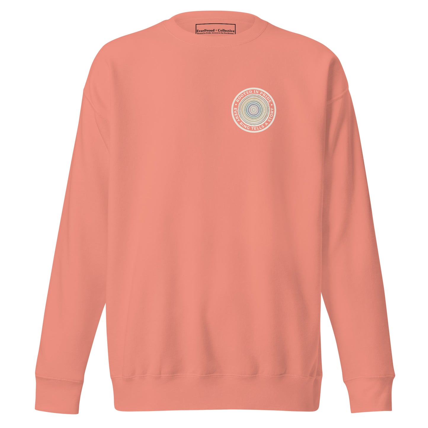 Quiet Rings Sweatshirt — dusty rose, front view, queer-owned PNW Pride apparel