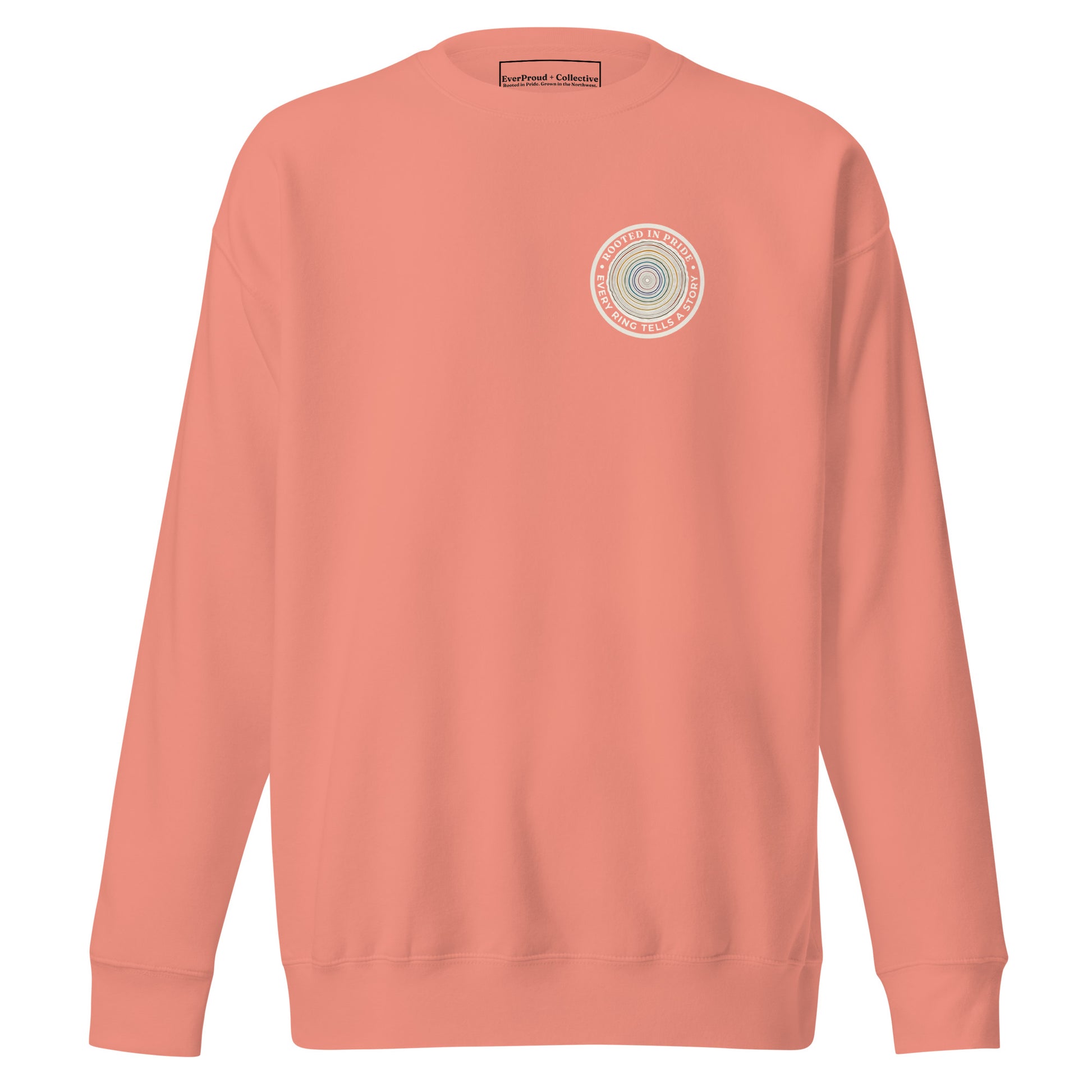 Quiet Rings Sweatshirt — dusty rose, front view, queer-owned PNW Pride apparel