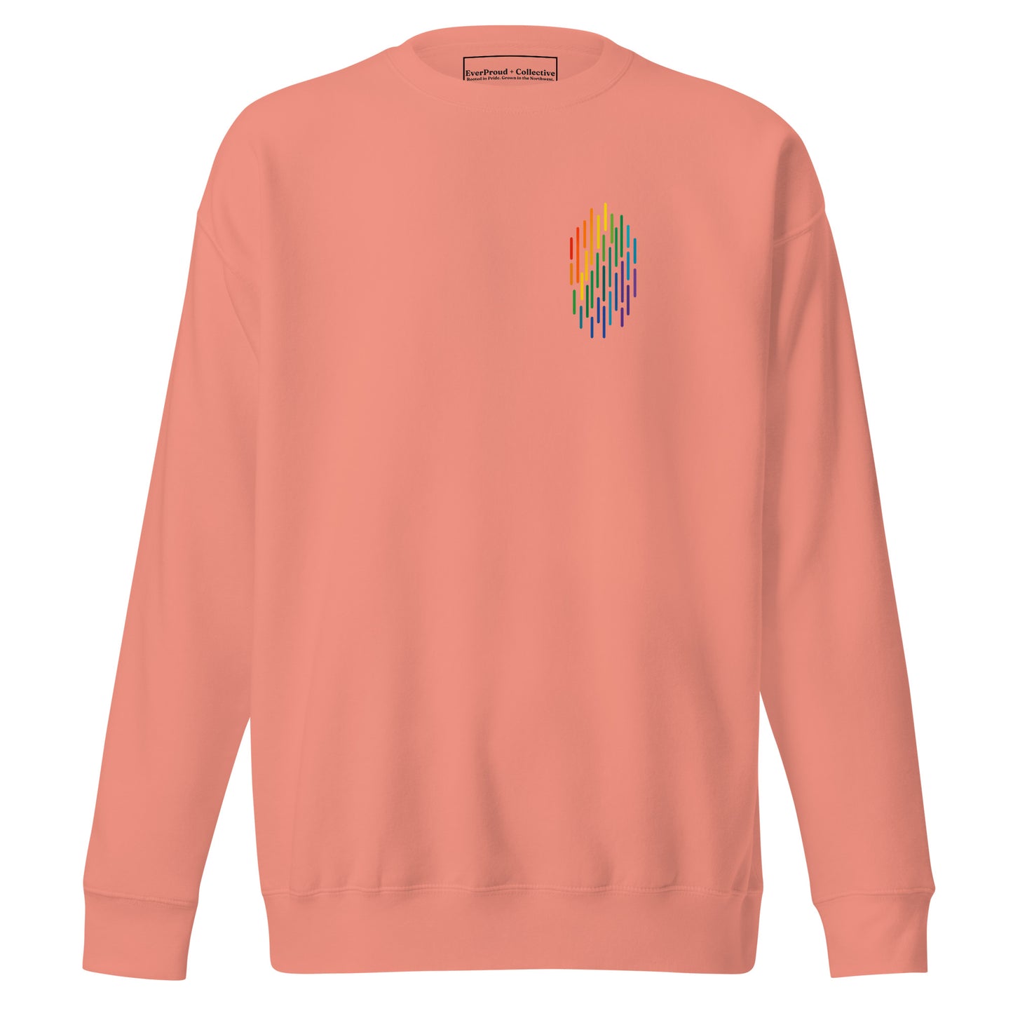 PrideFall Sweatshirt — dusty rose, front view, queer-owned PNW Pride apparel