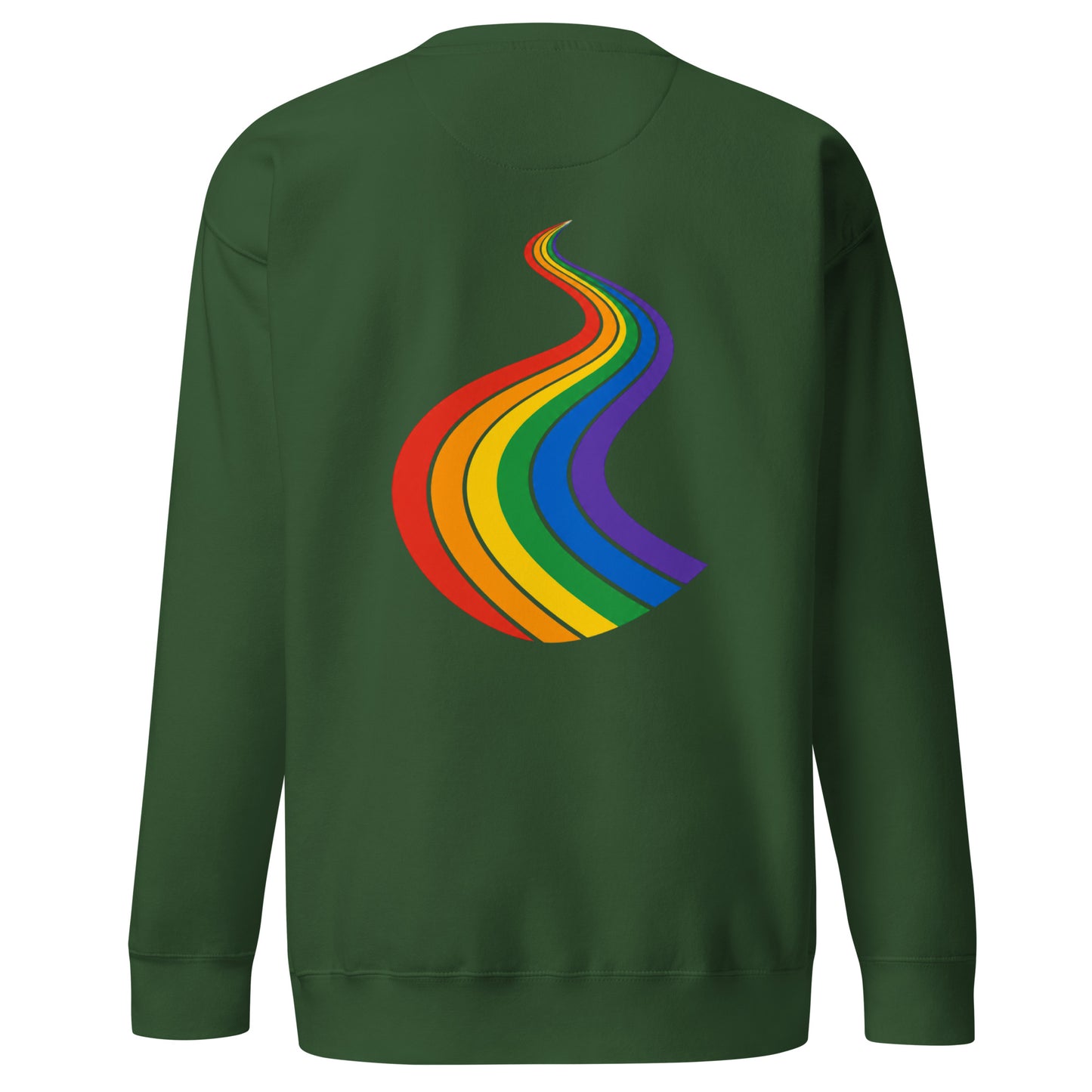 ProudPath Sweatshirt — forest green, back view, queer-owned PNW Pride apparel