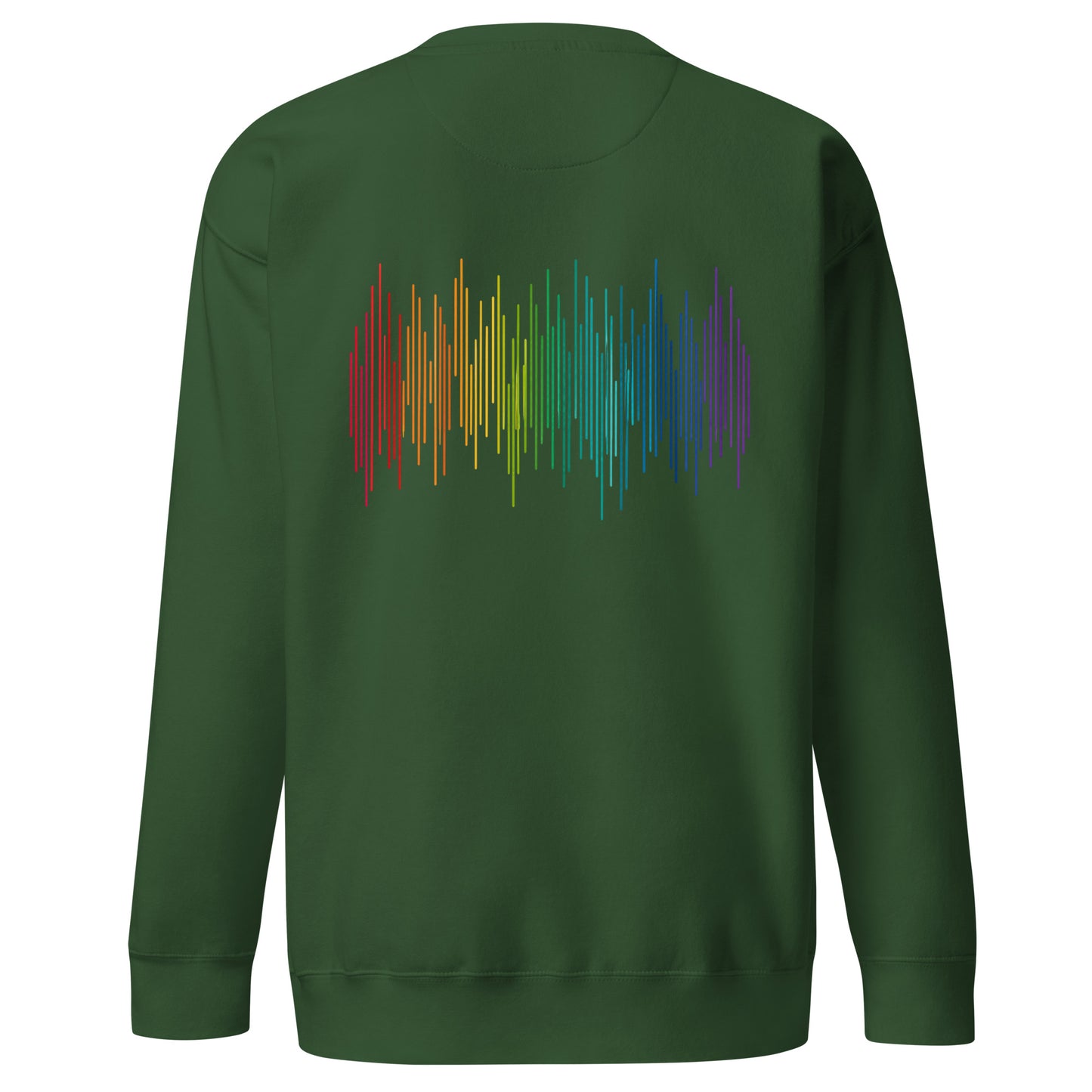 PrideFall Sweatshirt — forest green, back view, queer-owned PNW Pride apparel