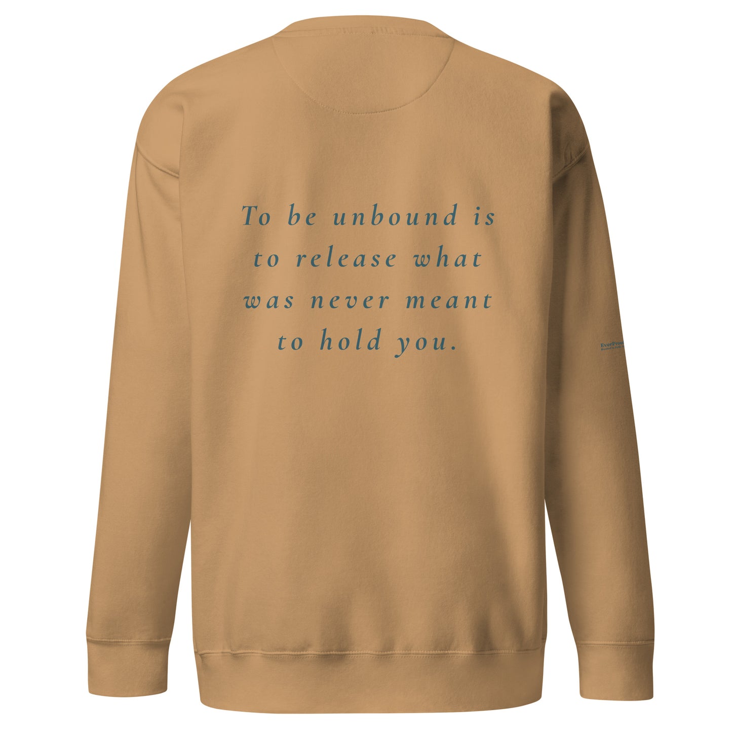 Unbound Sweatshirt — khaki, back view, queer-owned PNW Pride apparel