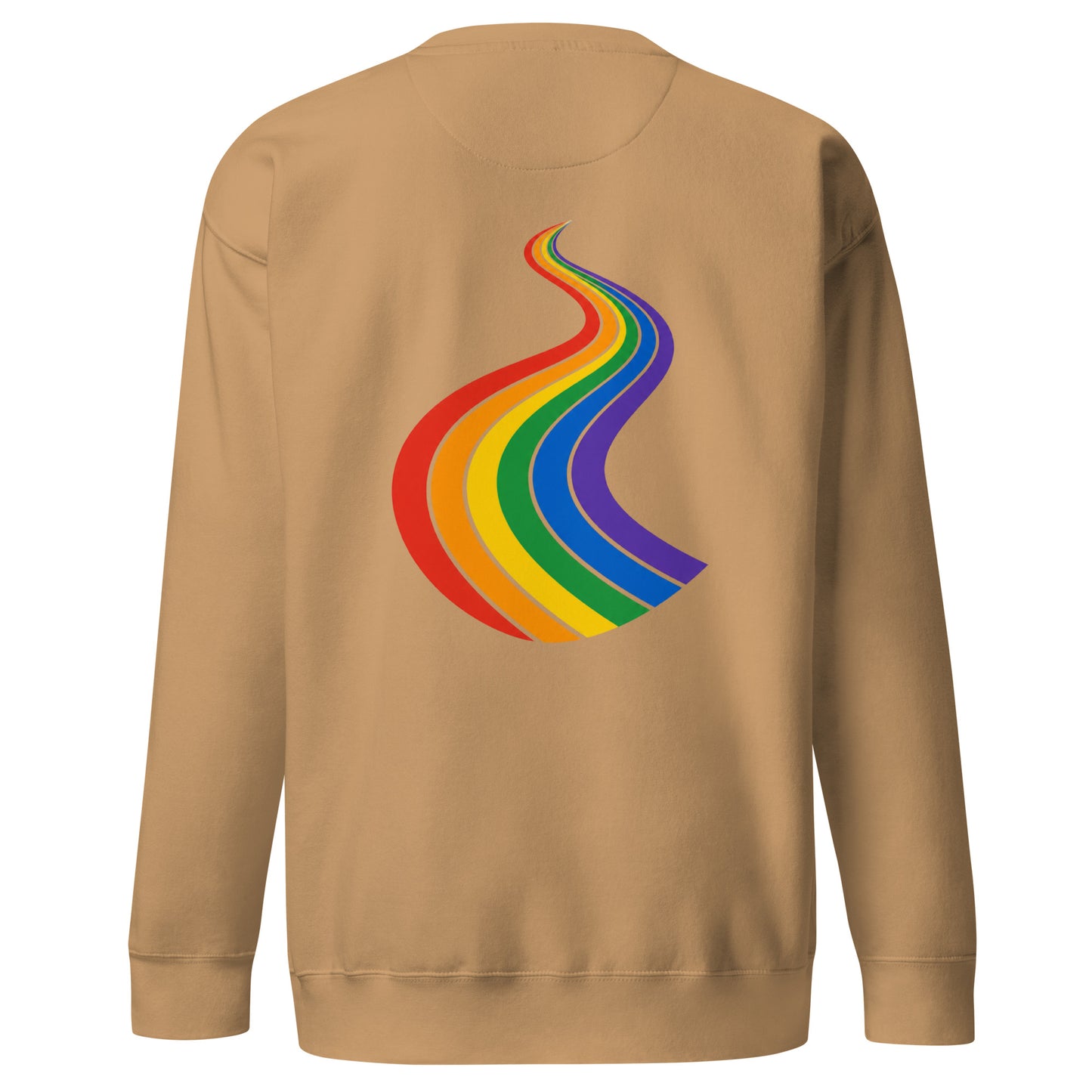 ProudPath Sweatshirt — khaki, back view, queer-owned PNW Pride apparel